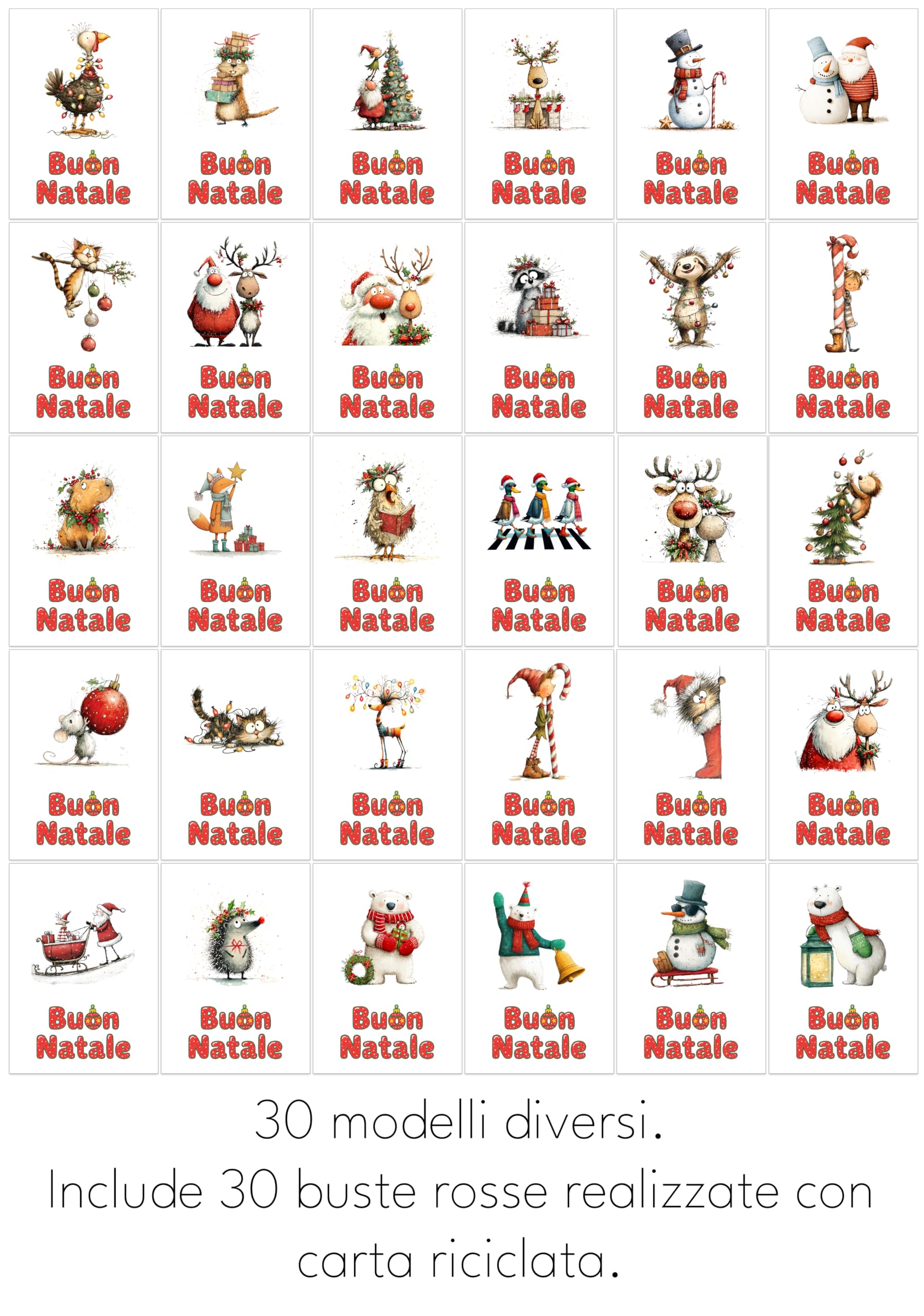Biglietti natalizi italiani A6 con buste rosse – Set 30 pezzi