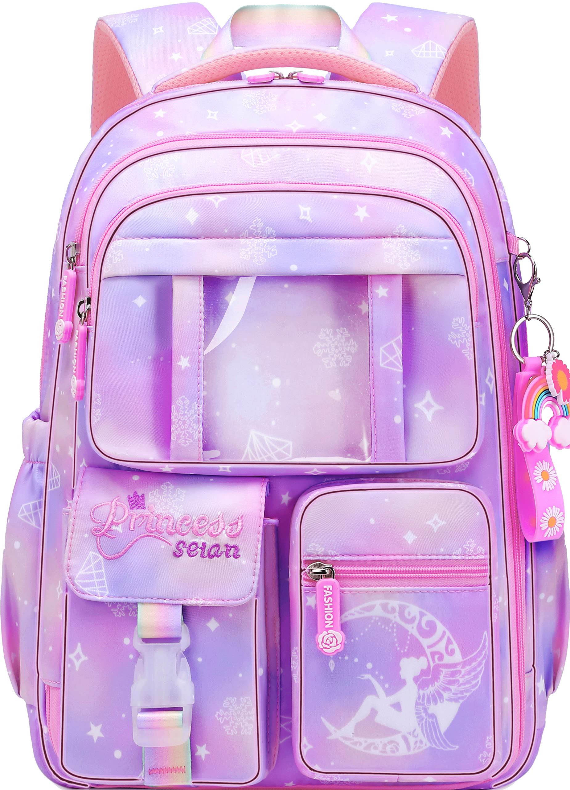 WraifaGirls Backpack Elementary School Backpacks for Girls Cute Princess Preschool Middle School Bag Kids Bookbag (Only Backpack Purple)