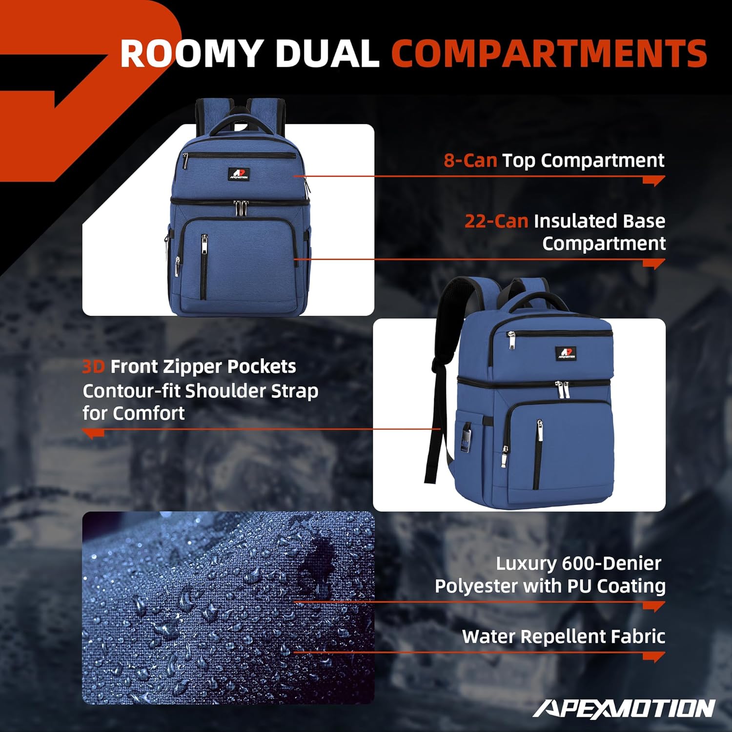 COOLJOB Insulated Cooler Backpack for Men Women, Leakproof Lunch Bag with Waterproof Liner, Double Roomy Deck, RFID, Blue