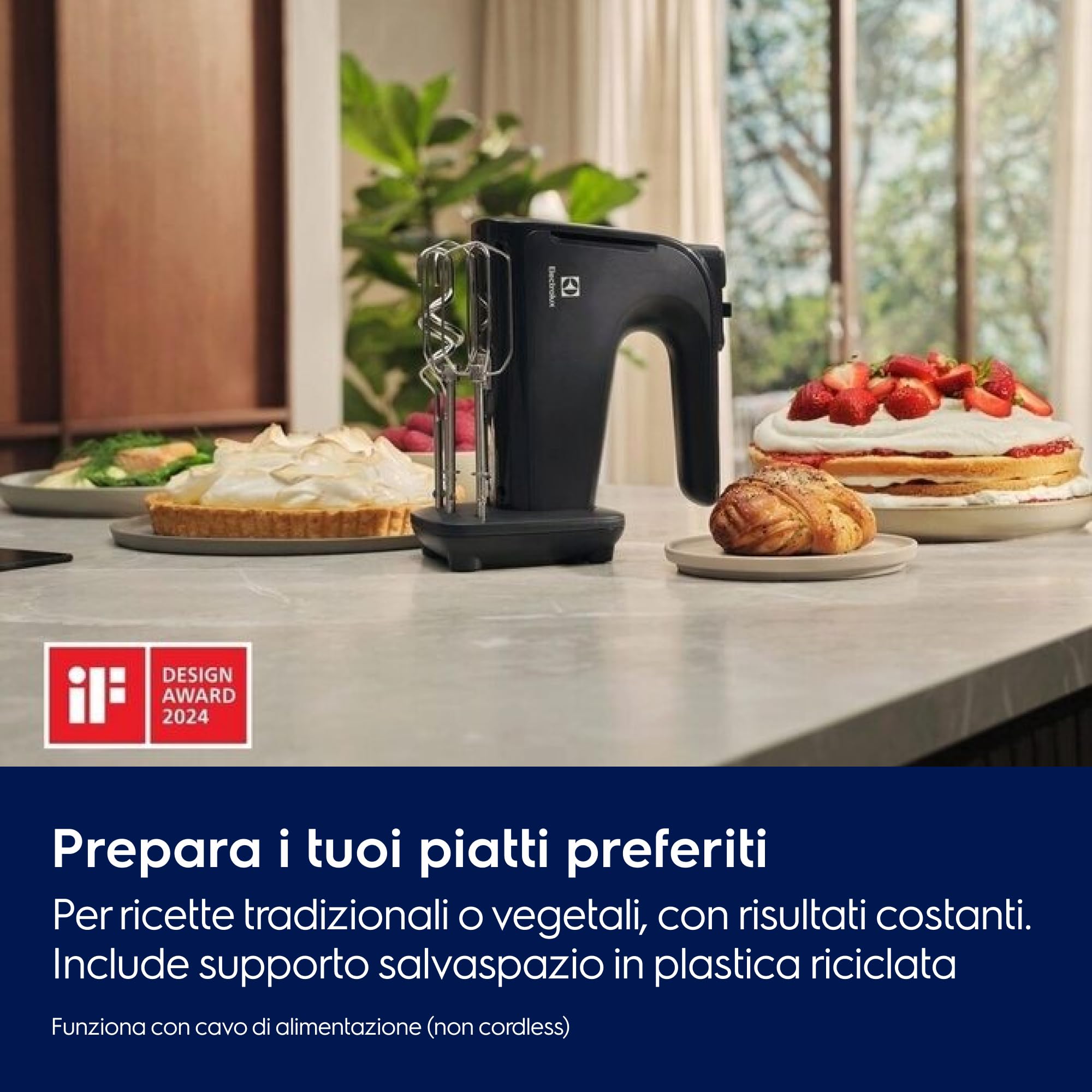 Electrolux Elfrusta Serie 300 EHM4B 5 velocità, Funzione Turbo, Parti in acciaio inox lavabili in lavastoviglie, soluzione compatta di stoccaggio, realizzata in 24% plastica riciclata, 500 W, grigio