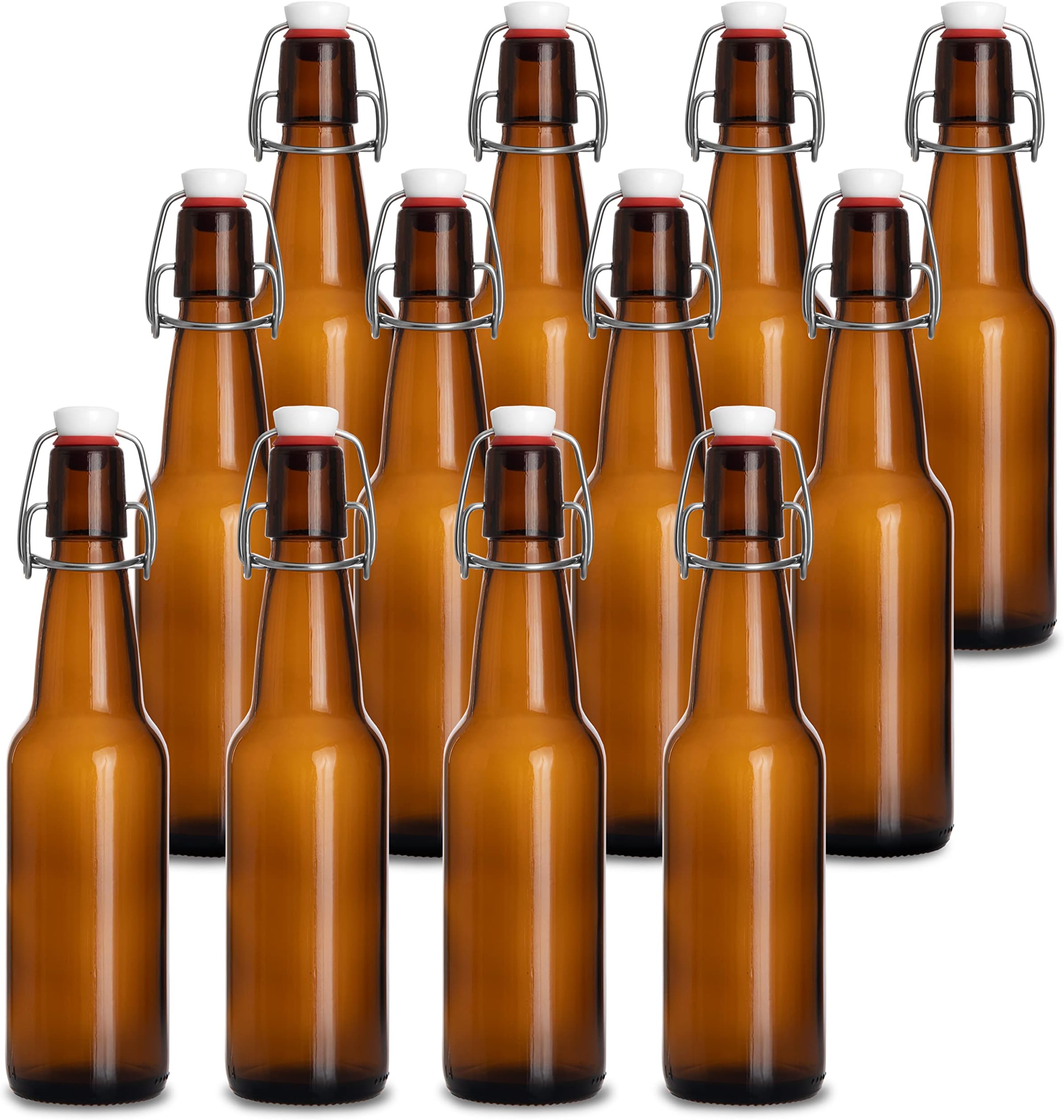 Ilyapa 16 oz Clear Flip Top Glass Beer Bottles for Home Brewing, Set of 12 Home