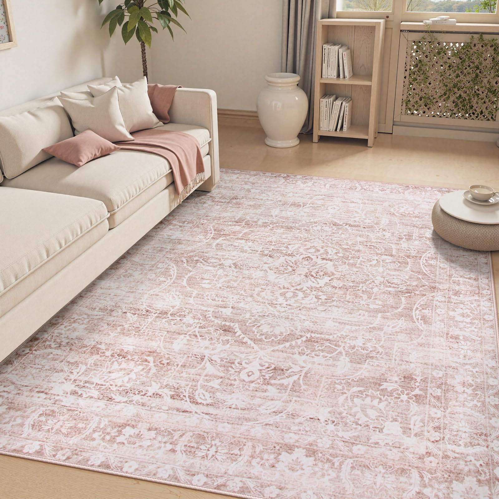 Lahome Pink Rug 6x9 Area Rugs - Soft Washable Rugs For Bedroom Aesthetic-Rugs For Living Room Non Slip Ultra Thin,Boho Girls Playroom Rug Farmhouse Stain Resistant Carpet For Office Room (Pi