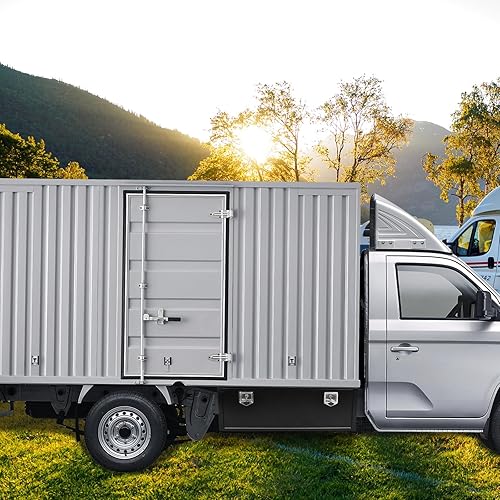 Miniatura 7 de Confote Caja de herramientas de acero negro con cerradura de mango en T, organizador de almacenamiento de camión resistente, impermeable, 48 x 14 x