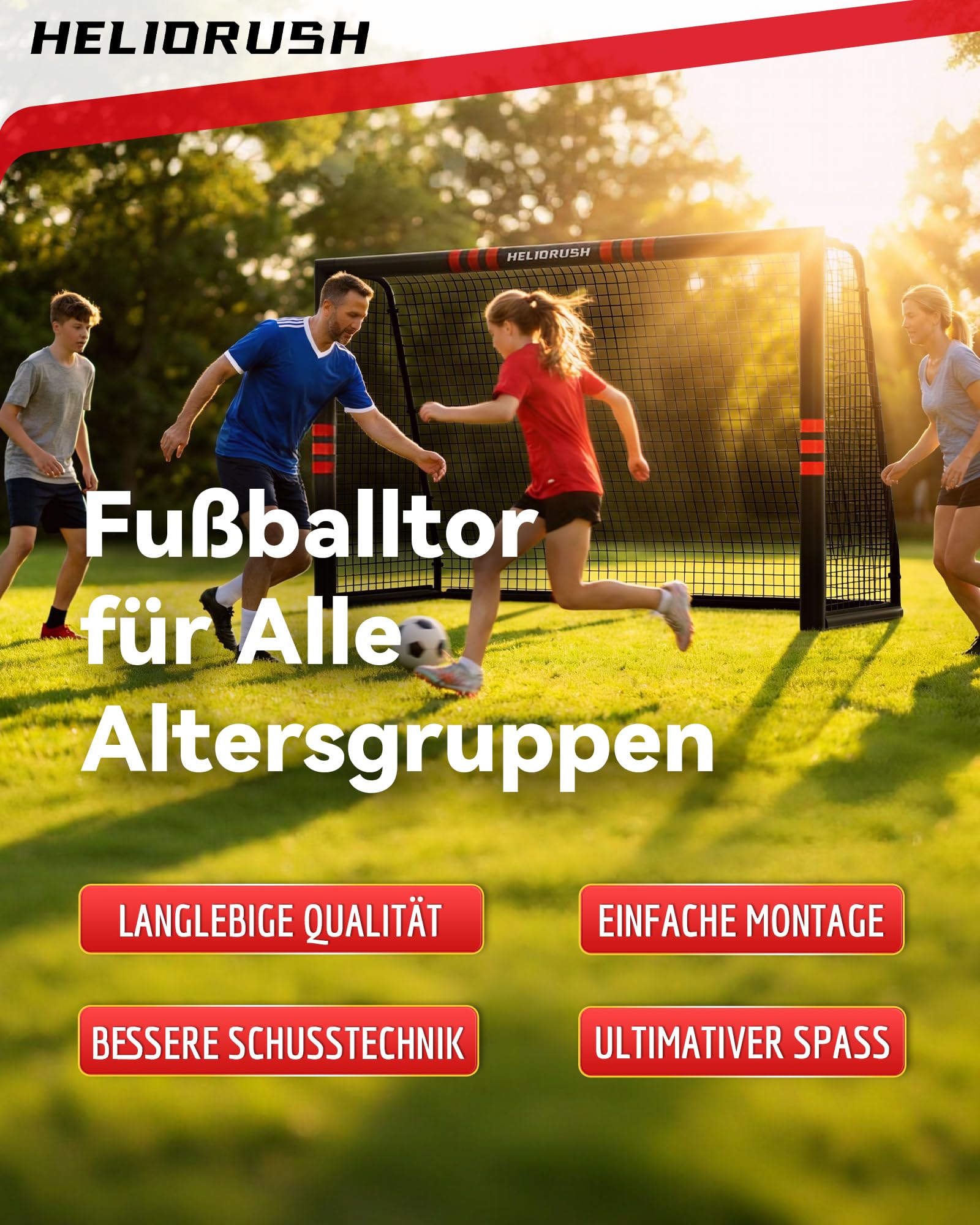 Fußballtor für Garten Kinder - 32mm Stahlrahmen & EPE-Polsterung, Wetterfestes Tor Set mit 33-lagigem PE-Netz & U-Erdanker (180/240/300cm)