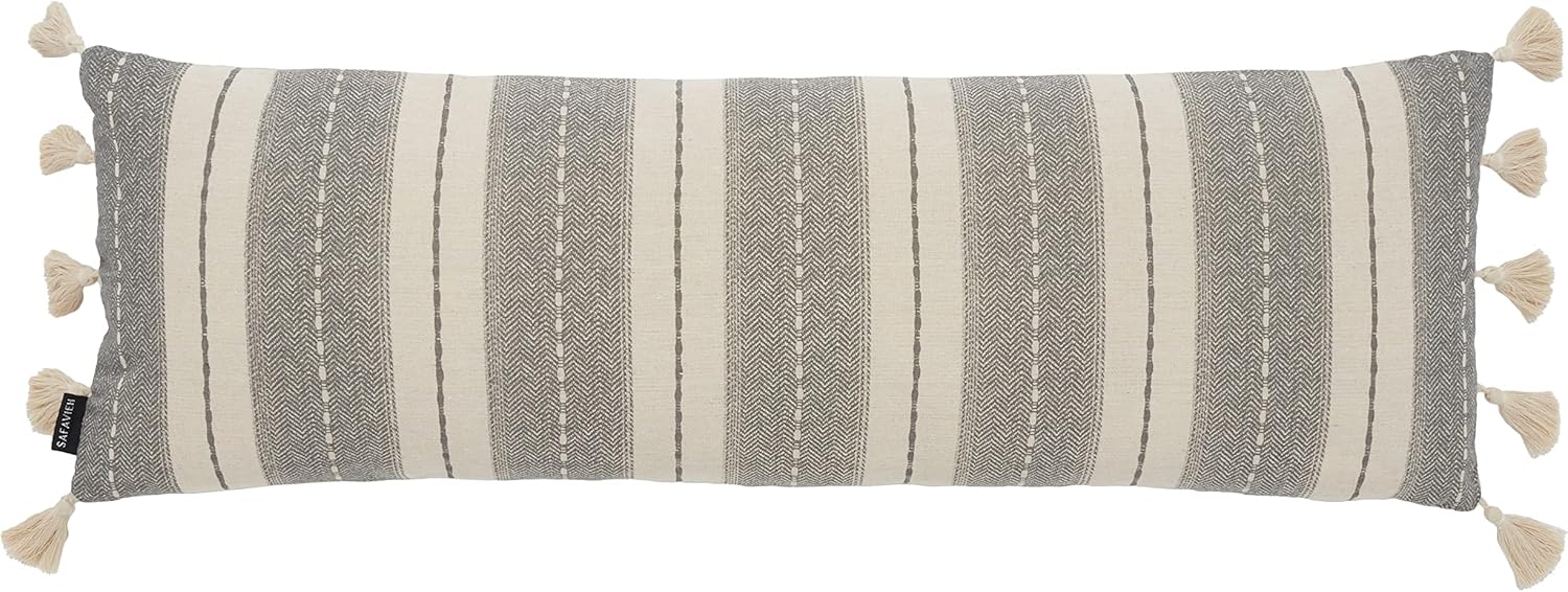 Gray Polyfill Rectangular Decorative Pillow with Tassels