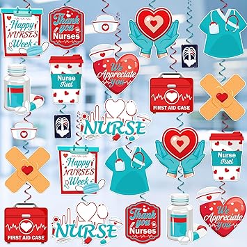 36-Piece Nurse Appreciation Hanging Swirl Decorations - Red & Blue Spiral Party Decor For Nurse Week