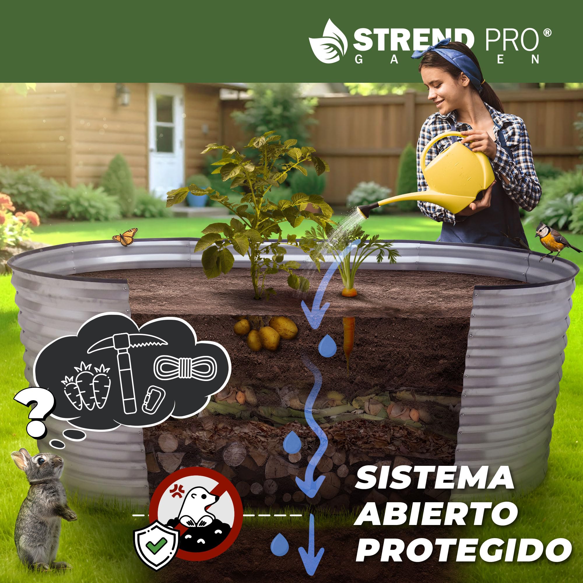 STREND PRO Bancal de Metal 200 x 100 x 80 cm (Largo x Ancho x Alto) | Kit de bancal de Metal para jardín Chapa | bancal de jardín de Acero galvanizado para Verduras, Hierbas y Plantas de Tomate