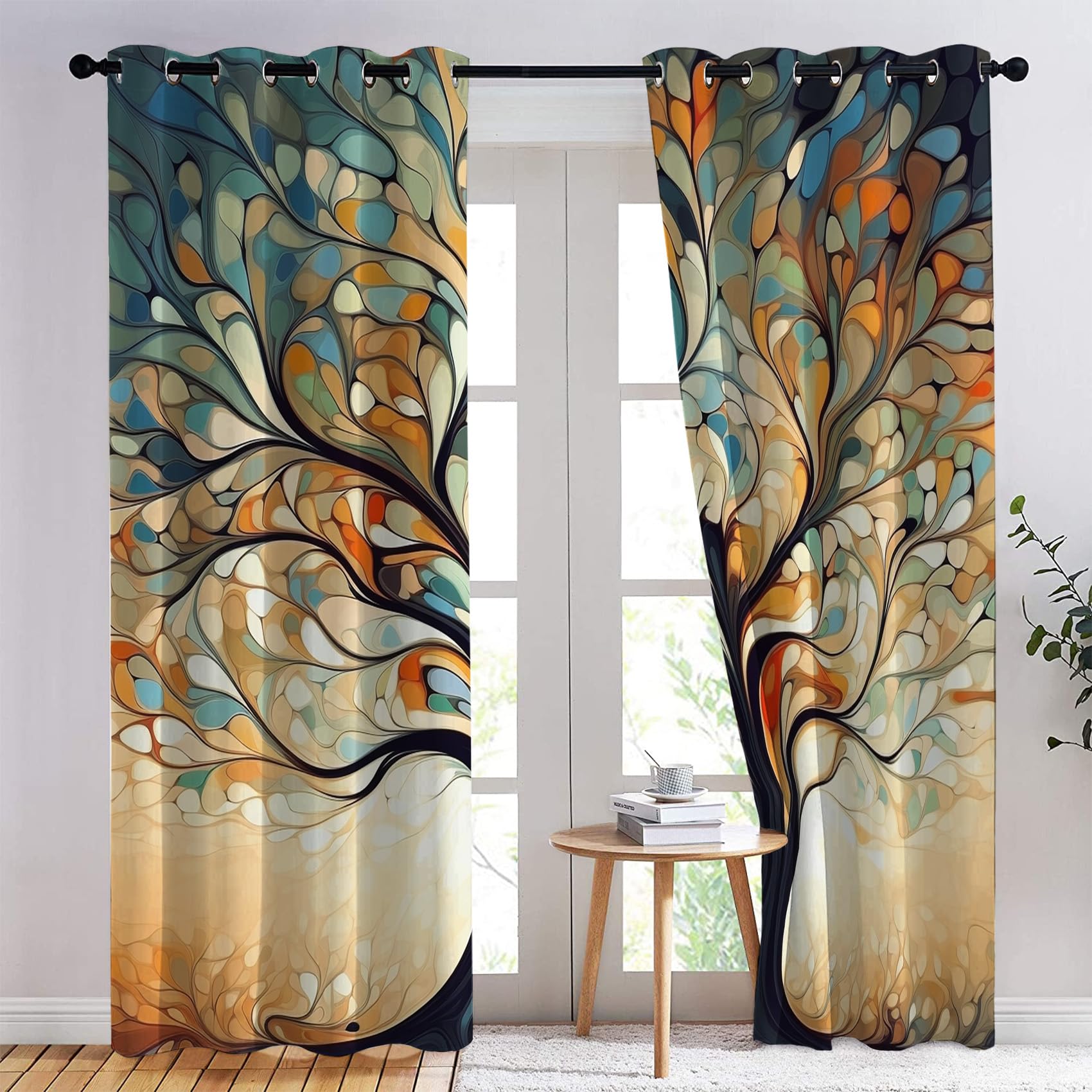 Blickdichte Vorhänge 2er Set - 260x280cm Thermovorhänge Mit Lebensbaum-Muster