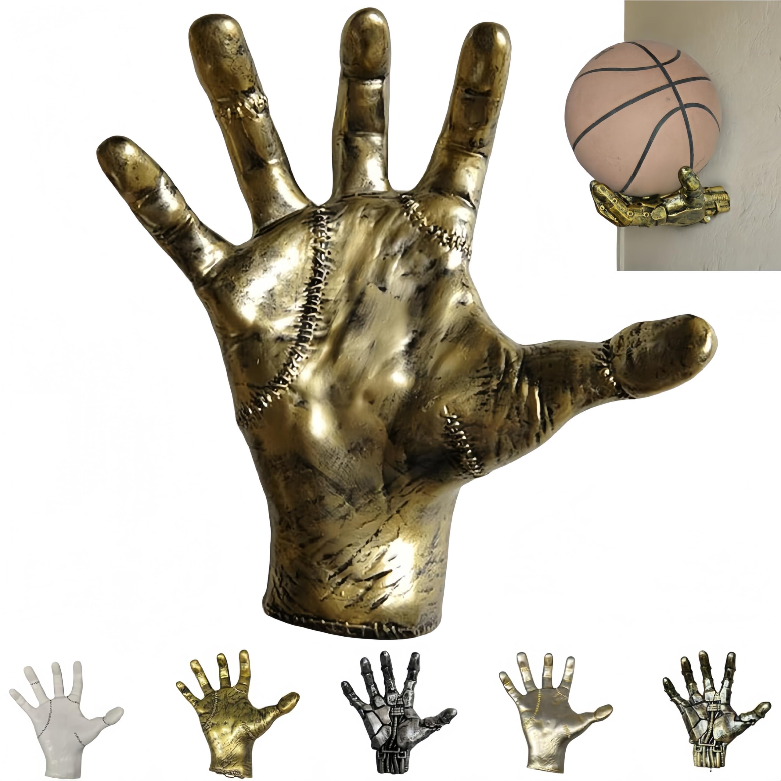 Portapalloni da basket da parete a forma di mano, stile punk meccanico, decorazione da parete artistica, espositore salvaspazio, decorazioni per palloni da basket, espositore per palloni
