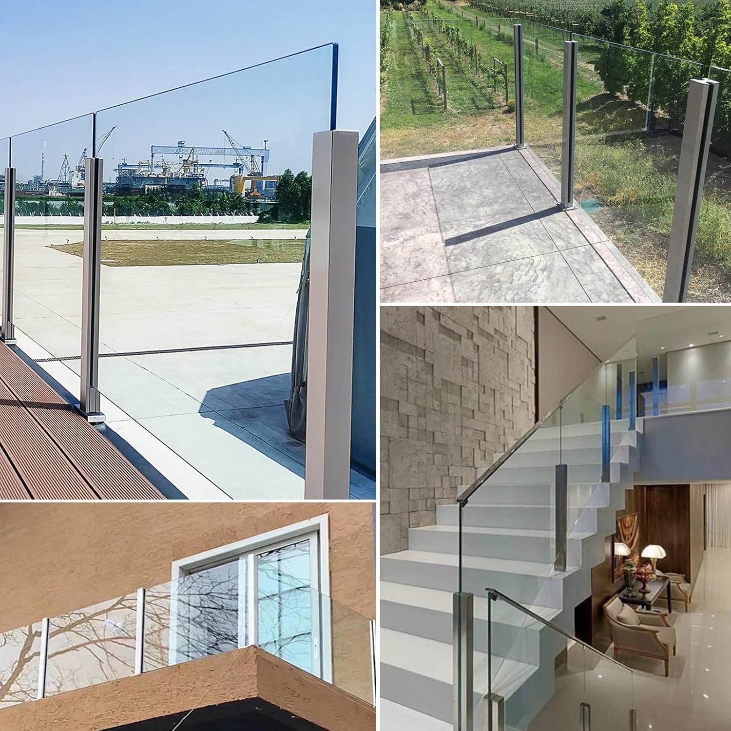 Szklany słupek balustradowy, 85 cm, szklany zacisk podłogowy ze stali nierdzewnej, czarna/srebrna tralka na taras, do ogrodu, schodów domowych, wspornik ogrodzenia szklanego panelu, trwała kolumna