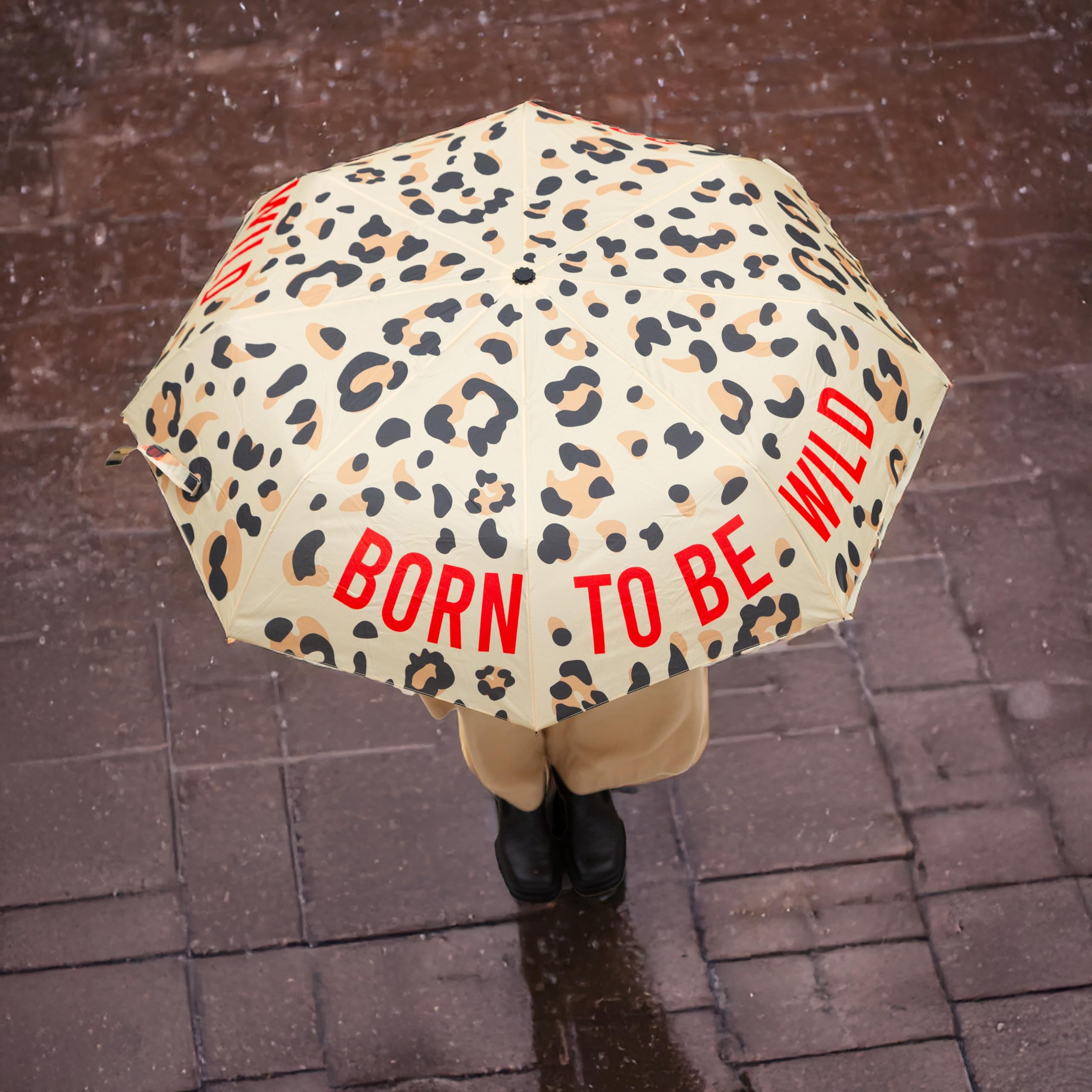 Fisura – Składany parasol damski "born to be wild” w zwierzęcy wzór, mały parasol damski automatyczny przeciwwiatrowy, kompaktowy rozmiar podróżny, średnica po otwarciu 96 cm