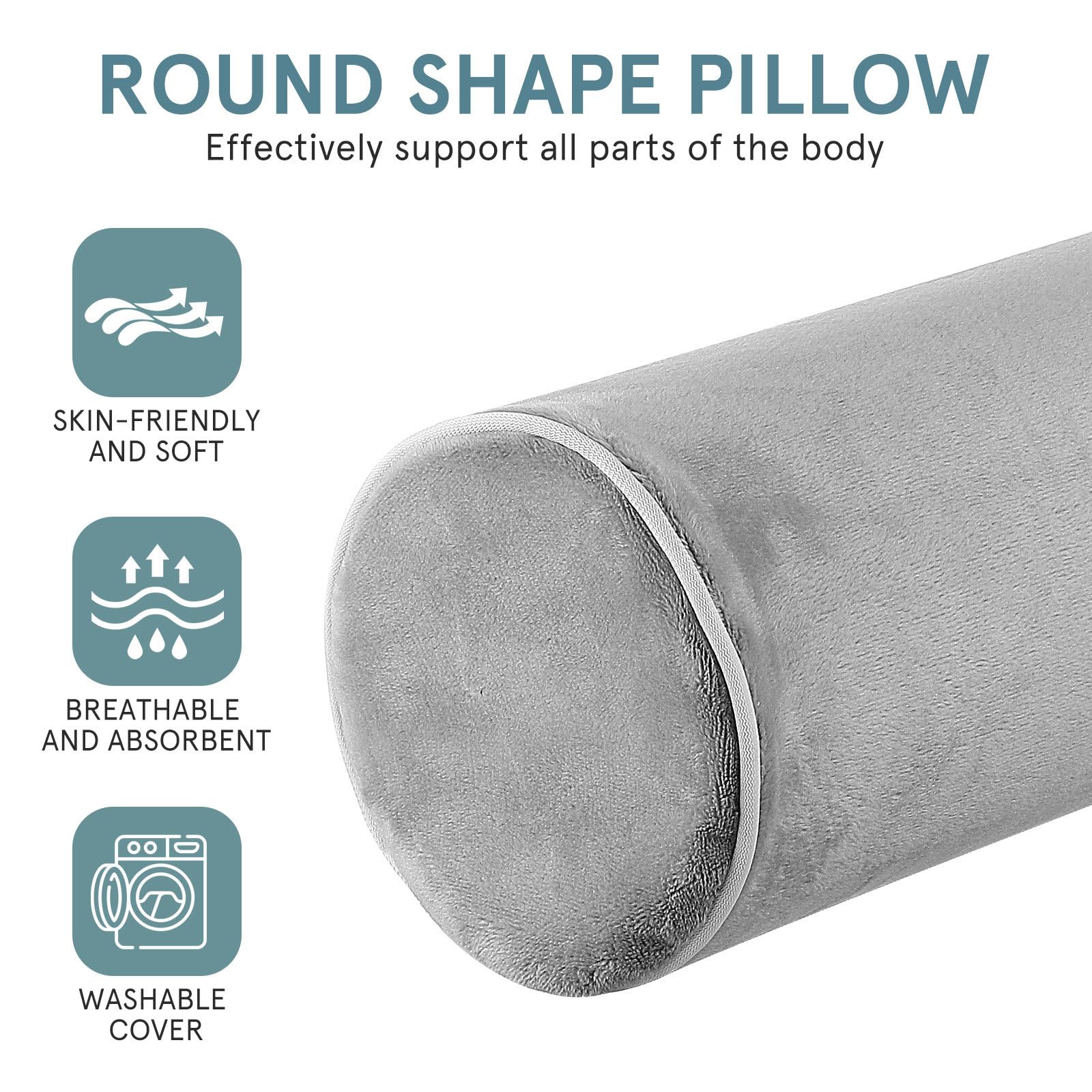 Almohada Cervical Ergonómica Cilíndrica 11X40 CM Soporte para Piernas y Espalda, Fabricada en Algodón Viscoelástico, para Dormir y Viajes