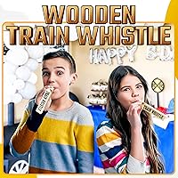 Vista 4 de Silbatos de tren de madera (paquete de 12) – Silbato de tren de madera para niños, recuerdos de fiesta de tren, decoraciones temáticas