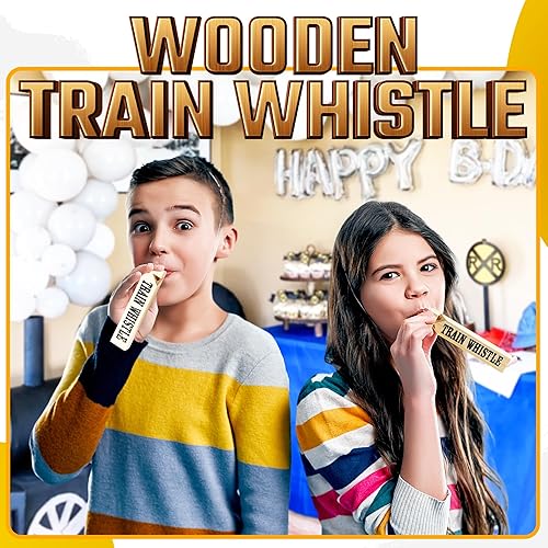 Miniatura 4 de Silbatos de tren de madera (paquete de 12) Silbato de tren de madera para niños, recuerdos de fiesta de tren, decoraciones temáticas de cumpleaños,