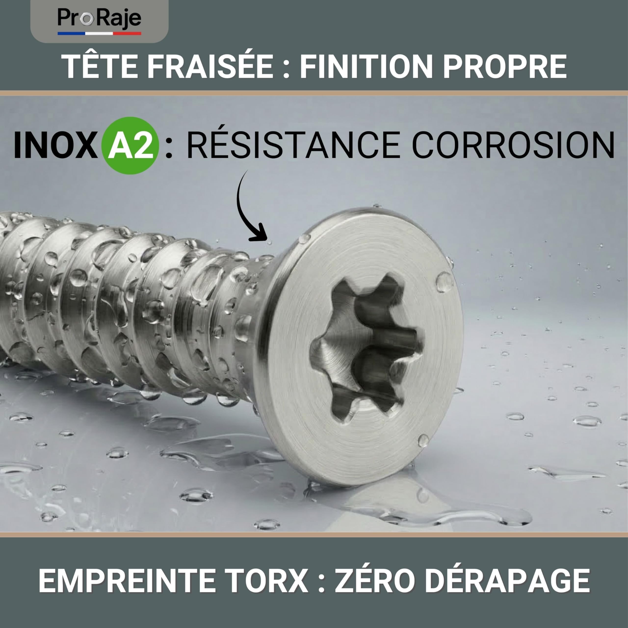 Tornillos para madera INOX A2: 6 x 200 mm (rosca de 70 mm) | Cabeza avellanada huella TORX (TX) | Acero inoxidable A2 (V2A / AISI 304) | construcción/aglomerado/terraza/etc: Lote de 100 unidades