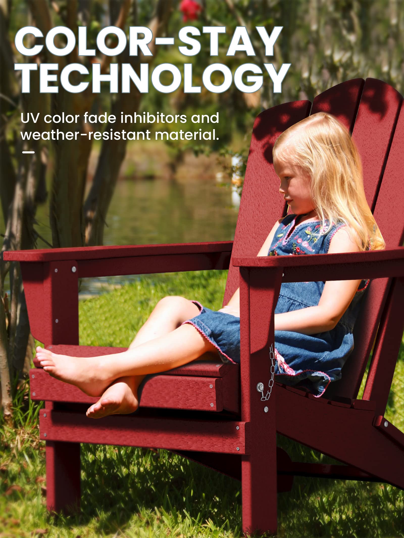 KINGYES Folding Adirondack Chair, HDPE Adirondack Chair for Adult- Red