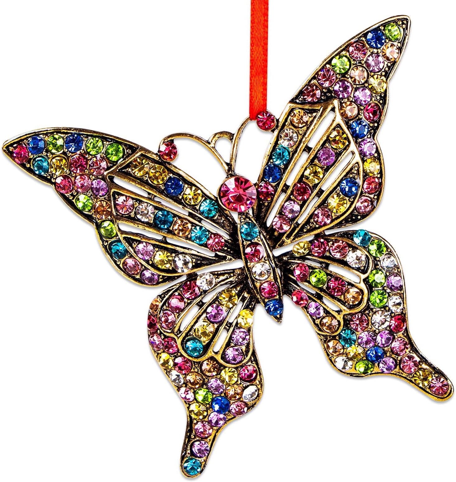 WhatSign Butterfly Gift for Women - Colorful Christmas Ornaments Metal Beauty Girly Monarch Ornament for Christmas Tree Decorations Unique Keepsake Gifts for Girls Kids Sister