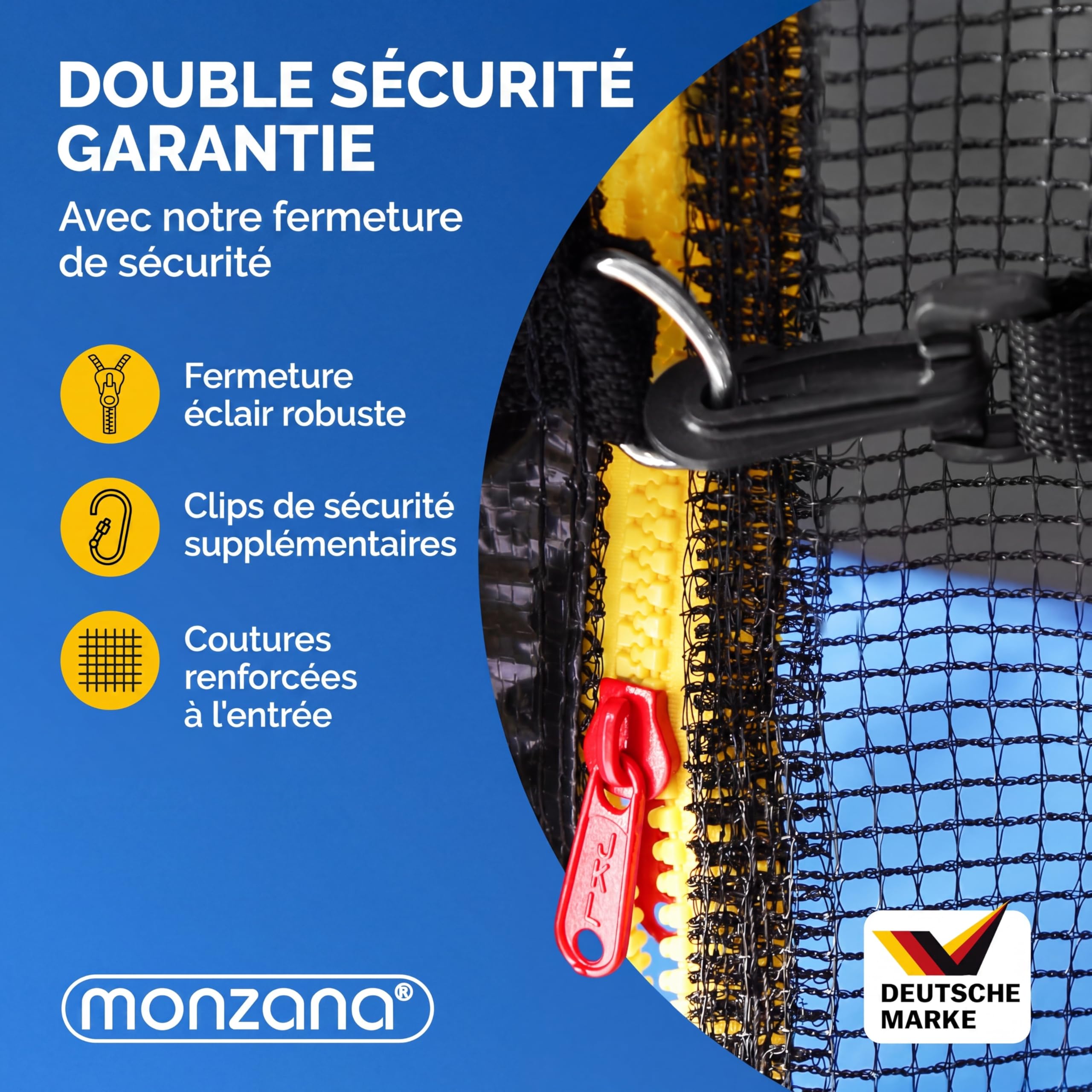 Monzana Filet de sécurité pour Trampoline résistant Rond entrée zippée refermable