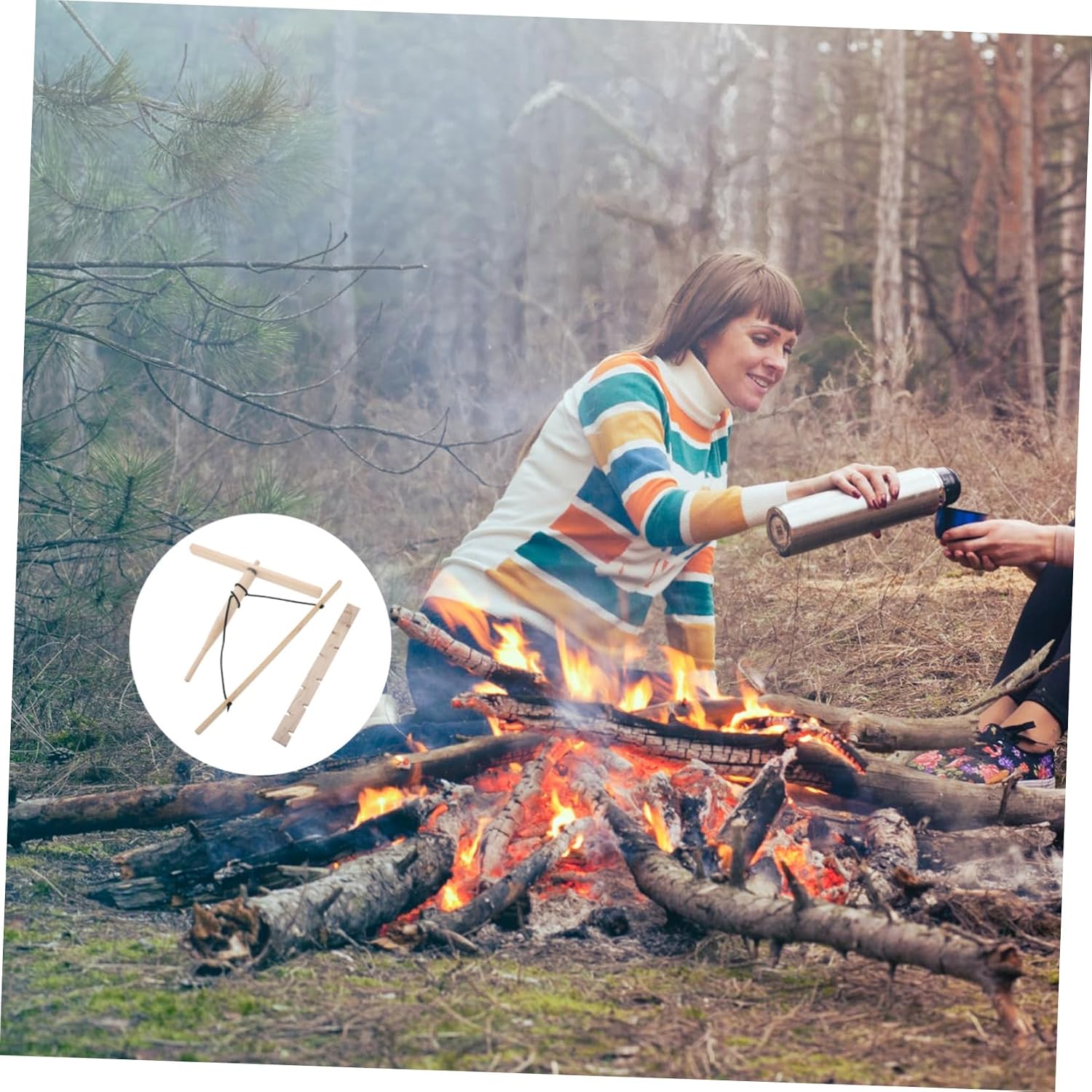 Portable Fire Drill Kit for Outdoor Camping Natural Wooden Friction Fire Starter Tool 1-Piece Survival Kit