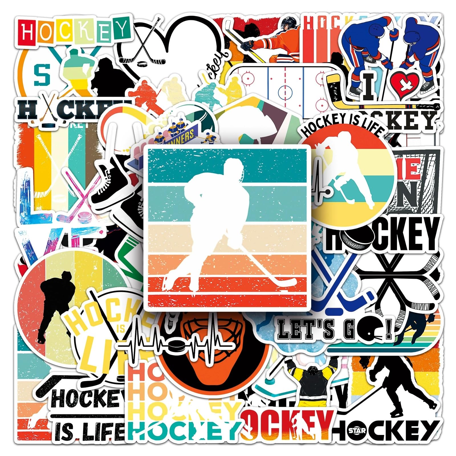 50 Pcs Hockey Stickers for Water Bottle Waterproof Sticker for Laptop Skateboard Phone Car Decals for Teens Adults for Party Favors Supplies Decor (Hockey Themed Stickers)