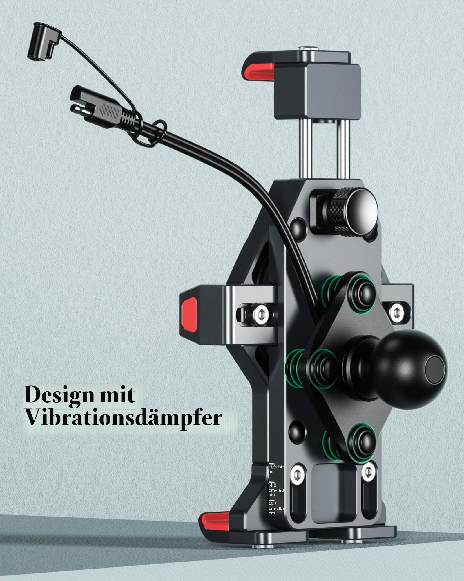 BRCOVAN Metall Motorrad Handyhalterung mit Qi 15W Drahtloses Ladegerät | mit Vibrationsdämpfer, Aluminiumlegierung, Einstellbar Outdoor Lenker Handy Halterung für 4,7-7,2 Zoll Smartphone