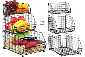 3 Tier Stackable Wire Storage Baskets | Ergonomic Vegetable and Fruit Organizer