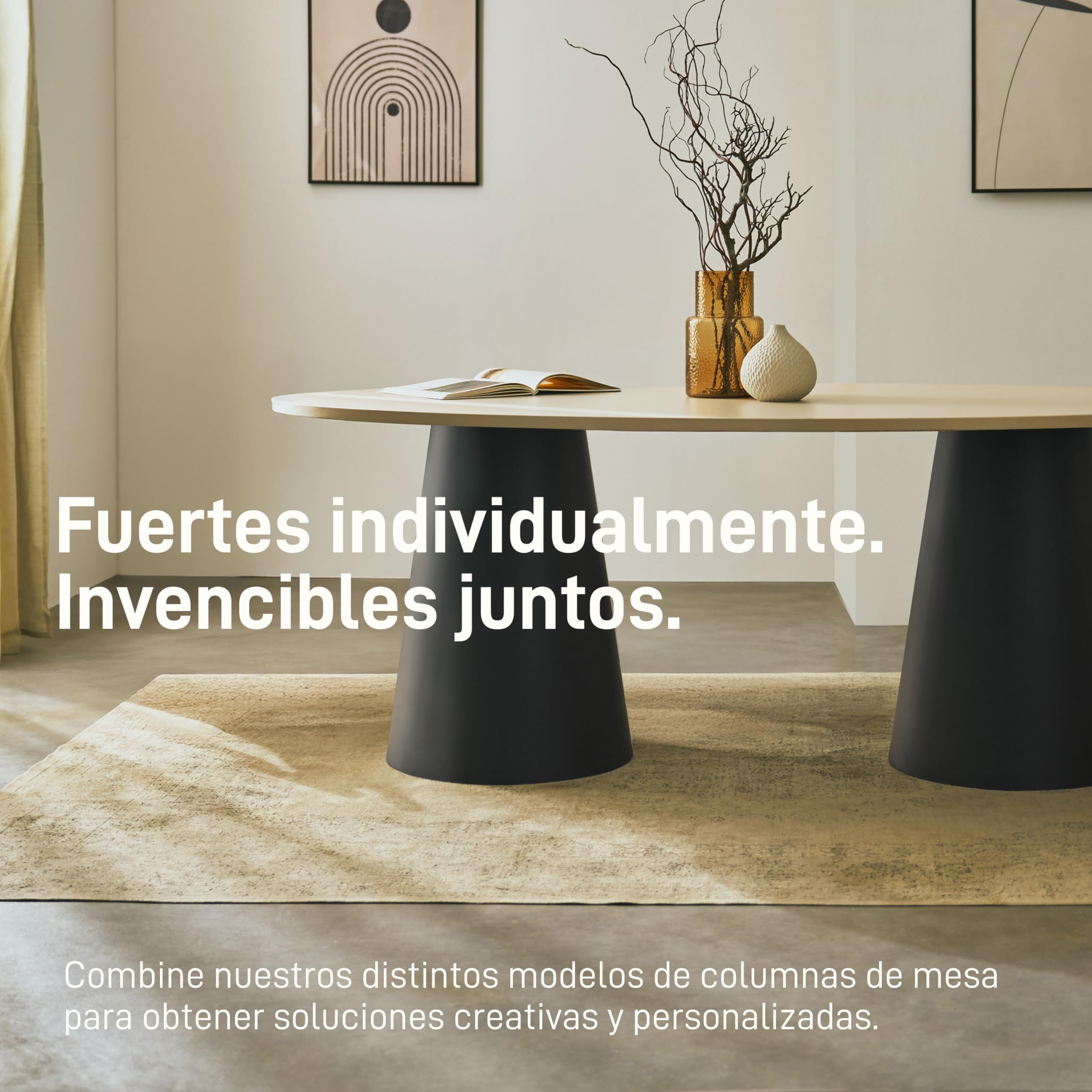 Natural Goods Berlin Columna de mesa CONICAL Patas de mesa de metal negro 72 cm de alto – Estilo Japandi aspecto listones – Estructura redonda – Base de mesa cónica – Base de mesa para mesa de comedor