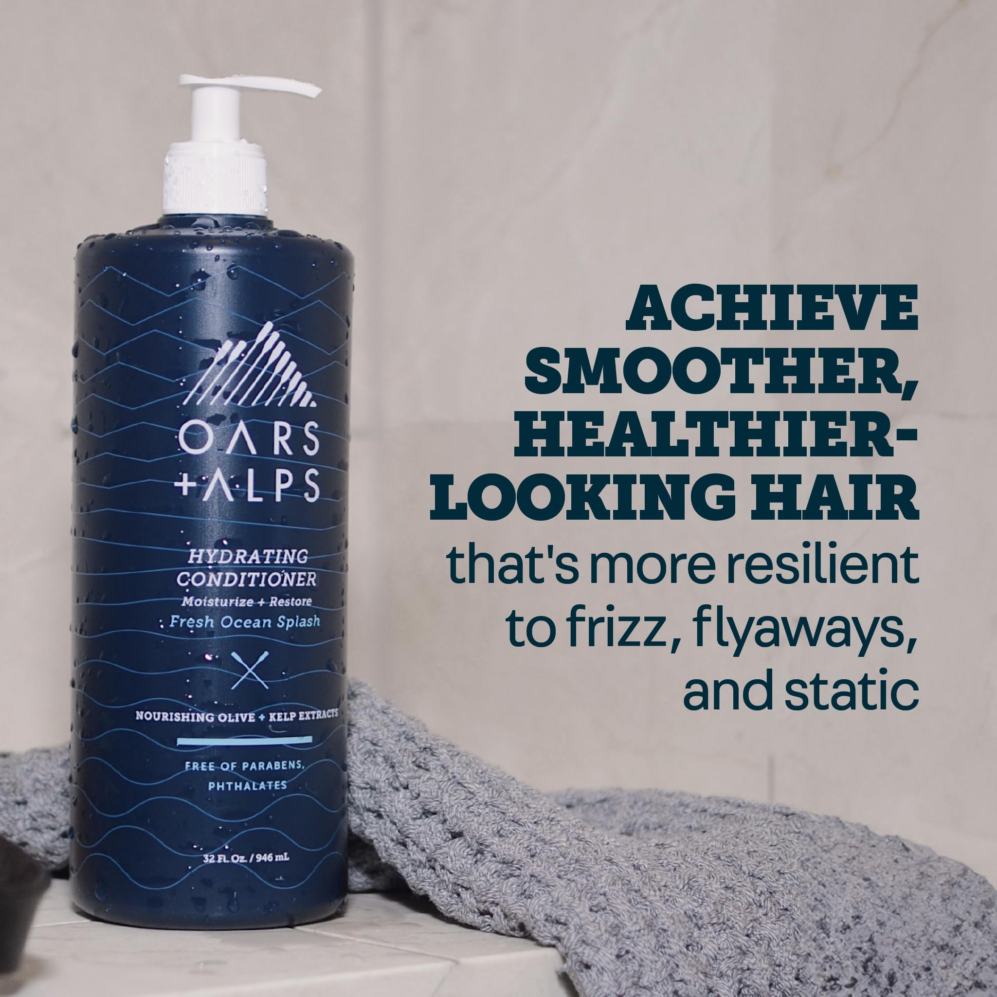 Oars + Alps Men's Sulfate Free Conditioner, Infused with Kelp and Algae Extracts, Fresh Ocean Splash, 32 Fl Oz