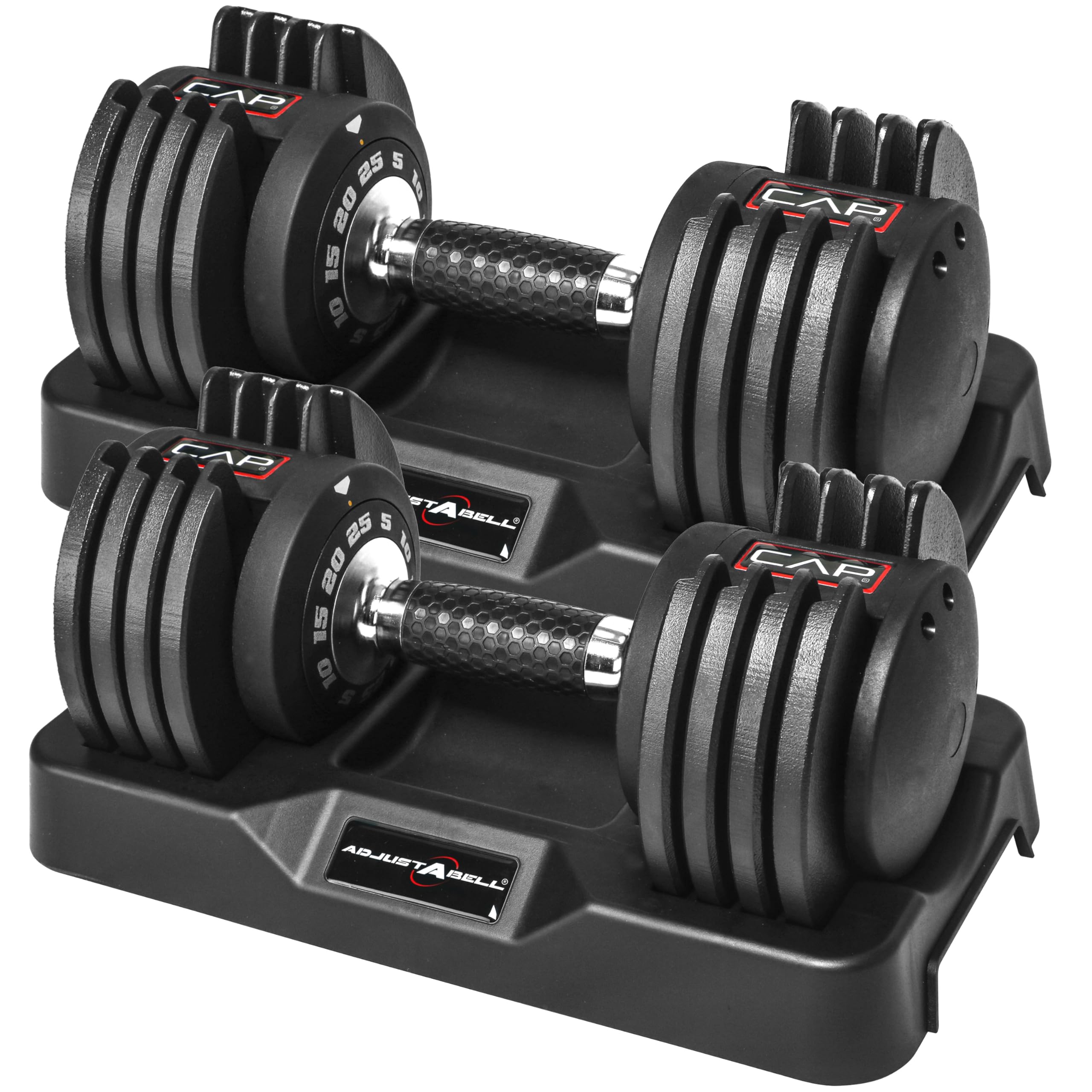 CAP Barbell ADJUSTABELL Adjustable Round Dumbbell Weights - Singles & Pairs | 12.5 lb, 25 lb & 55 lb | Multiple Handle Options