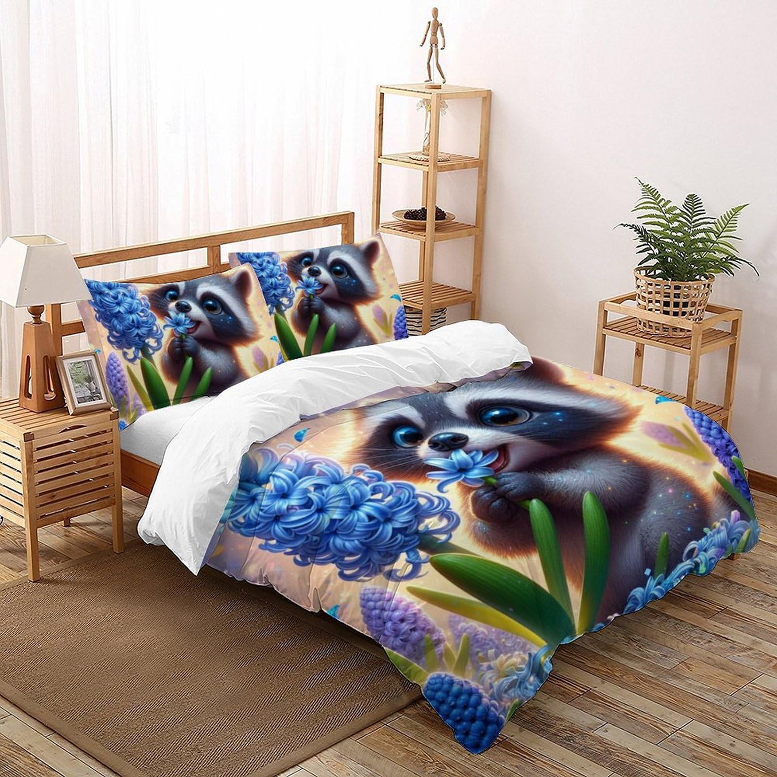 Housse de couette 3 pièces cute animal imprimé parure de lit microfibre 200x200