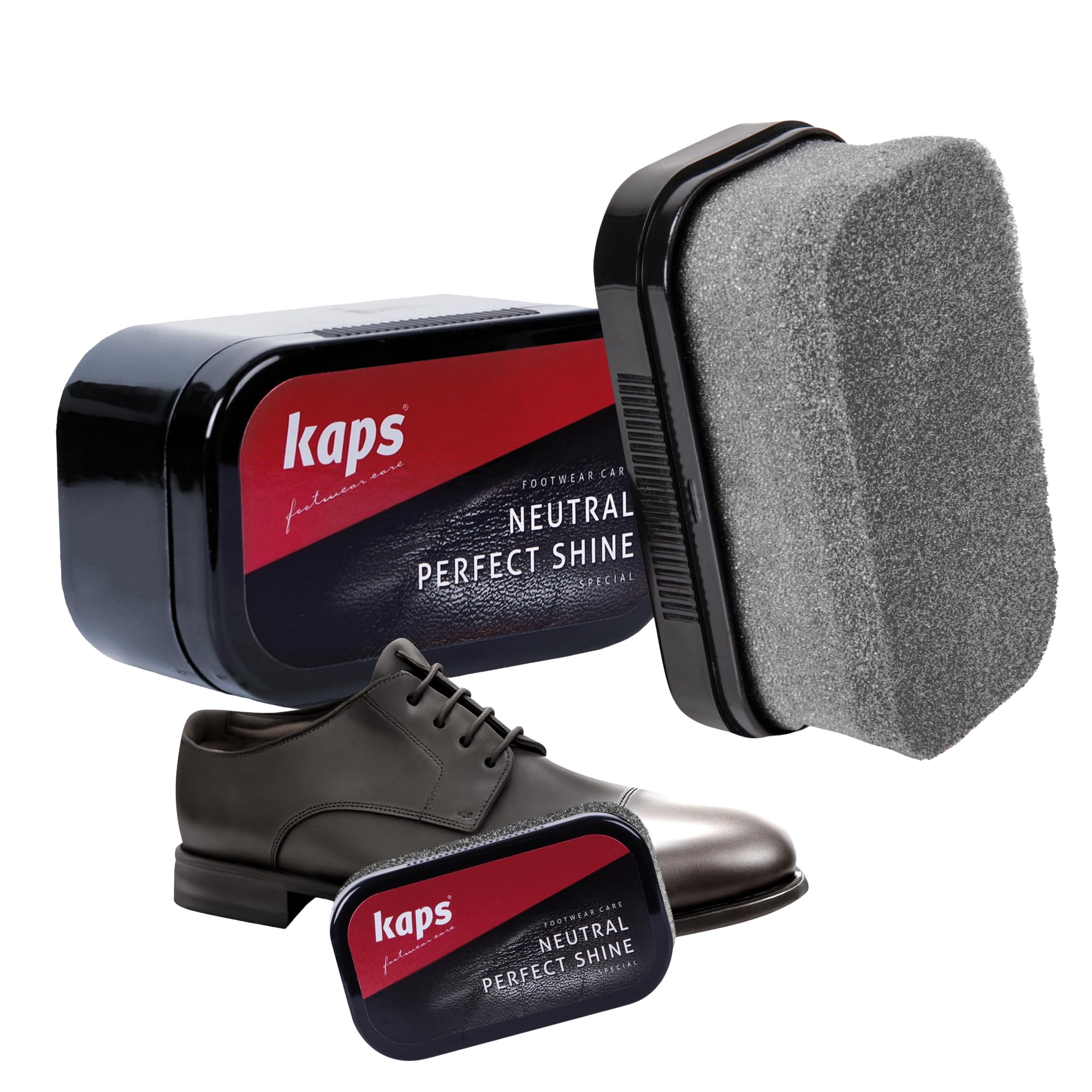 Shoe Polish Sponge Gives Instant Gloss, For Leather Shoes Boots Bags, Kaps Perfect Shine, (Transparent/Neutral)