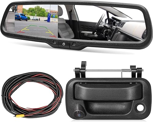 RED WOLF Cámara de respaldo para portón trasero + monitor de pantalla de espejo retrovisor de 7 pulgadas para Ford 2004-2014 F150/2009-2016