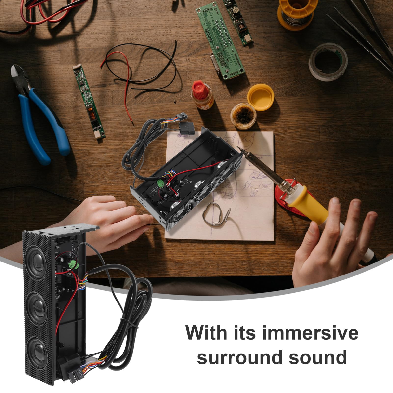 Happyyami Altoparlante Stereo Surround per Pc Nero, Altoparlante Frontale per Case Computer Suono Immersivo e Slot unità Ottica, Accessorio Audio per Appassionati di Musica e Gaming