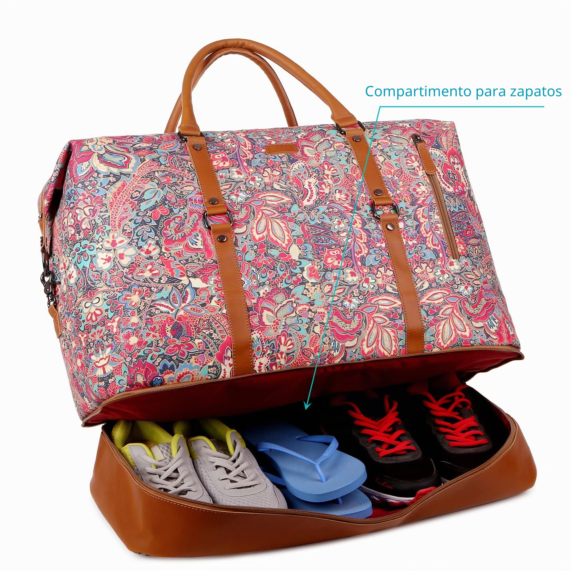 BAOSHA Bolso de viaje para mujer, bolso de fin de semana por la noche, equipaje de mano HB-05, H, 53.4 x 45.7 x 25.4 cm, Casual Floral