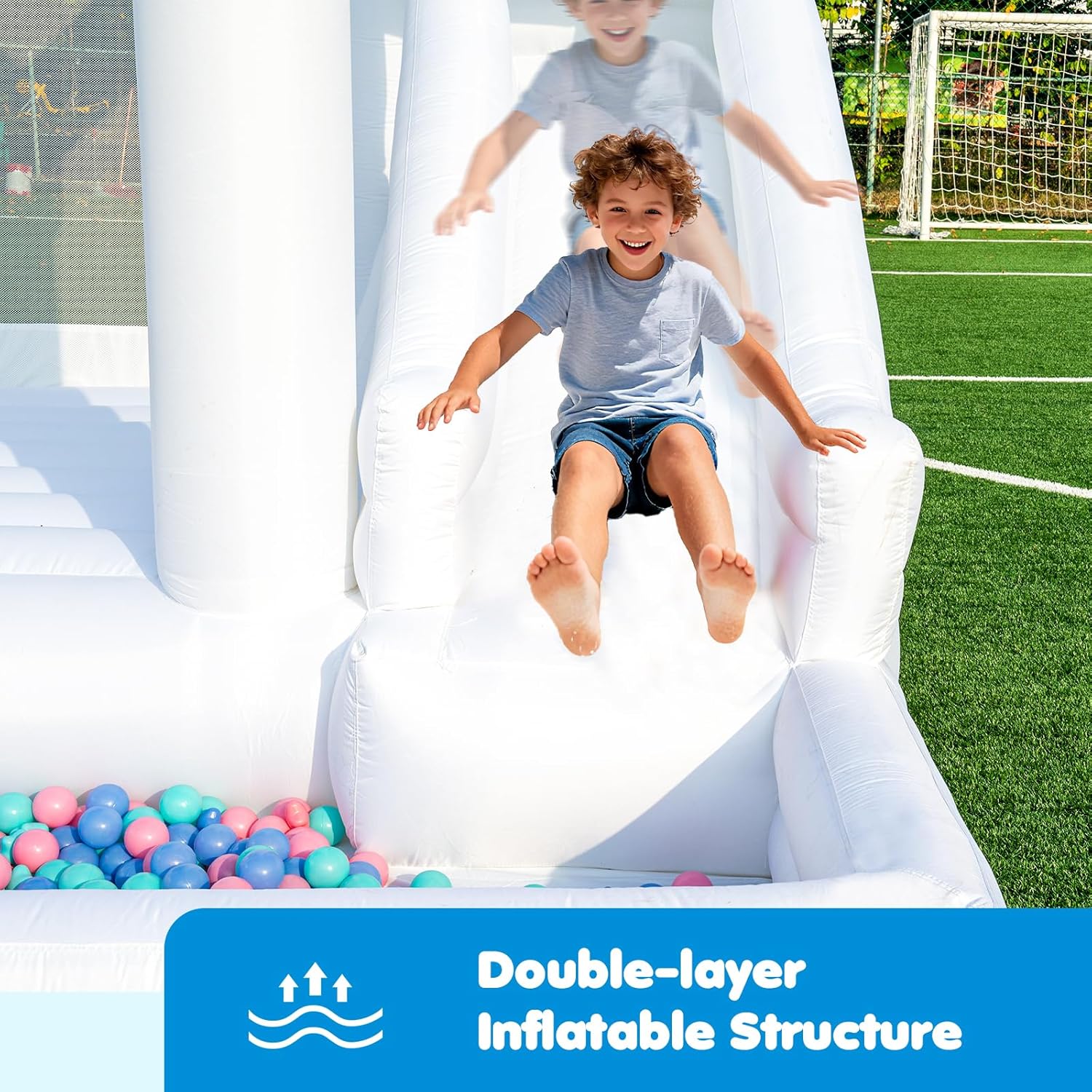 12FTx8.5FT Oxford Bounce House Medium to Large White Bounce House Inflatable Castle with Slide and Ball Pool Suitable for Active Kids The Perfect Product for Party/Festival Decoration and Photography