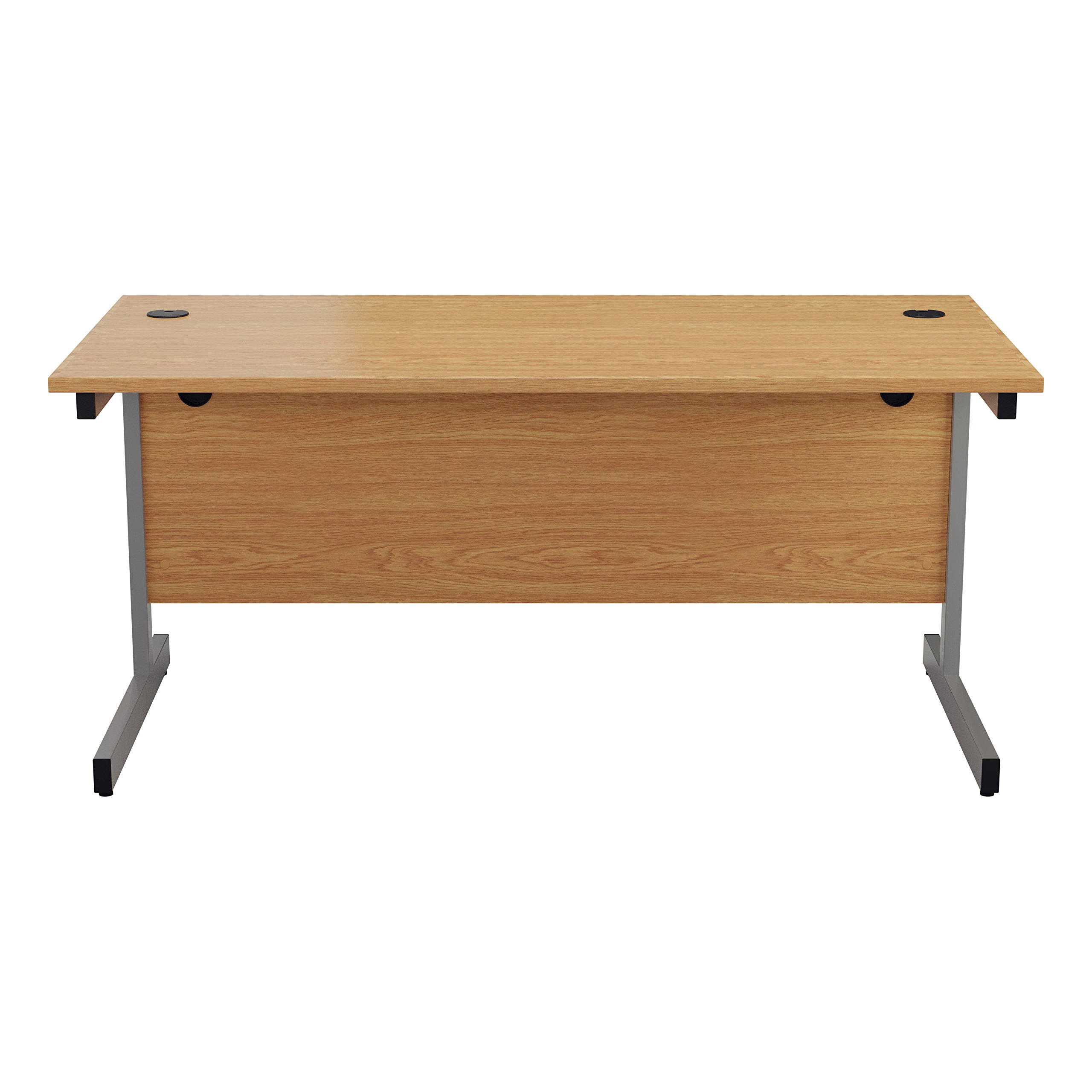 Office Hippo Heavy Duty Rectangular Cantilever Desk - Home Office Table + Integrated Cable Ports, PC Desk - 5 Yr Warranty - Silver Frame/Oak Top, 120cm x 80cm — view 2