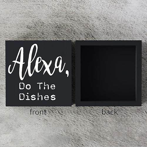 Miniatura 3 de Divertida placa de madera para cocina, con texto en inglés "Alexa Do the Dishes", caja de madera, arte rústico, decoración de escritorio, 5 x 5