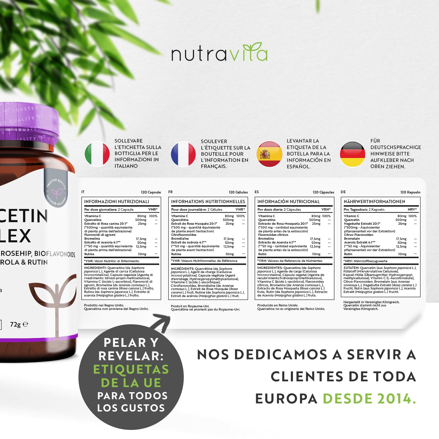 Quercetina 500 Mg Con Bromelina Y Vitamina C - 120 Cápsulas Veganas - Para Apoyo Inmunológico - Mezclado Con Rosa Mosqueta, Bioflavonoides, Acerola Y Rutina