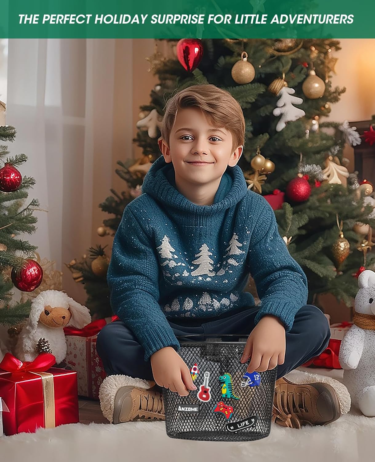 ANZOME Kids Bike Basket, Bicycle Basket for Boy and Girl, Waterproof Metal Wire Children's Bicycle Basket, Suitable for Most Children's Bicycles and Kids Tricycles