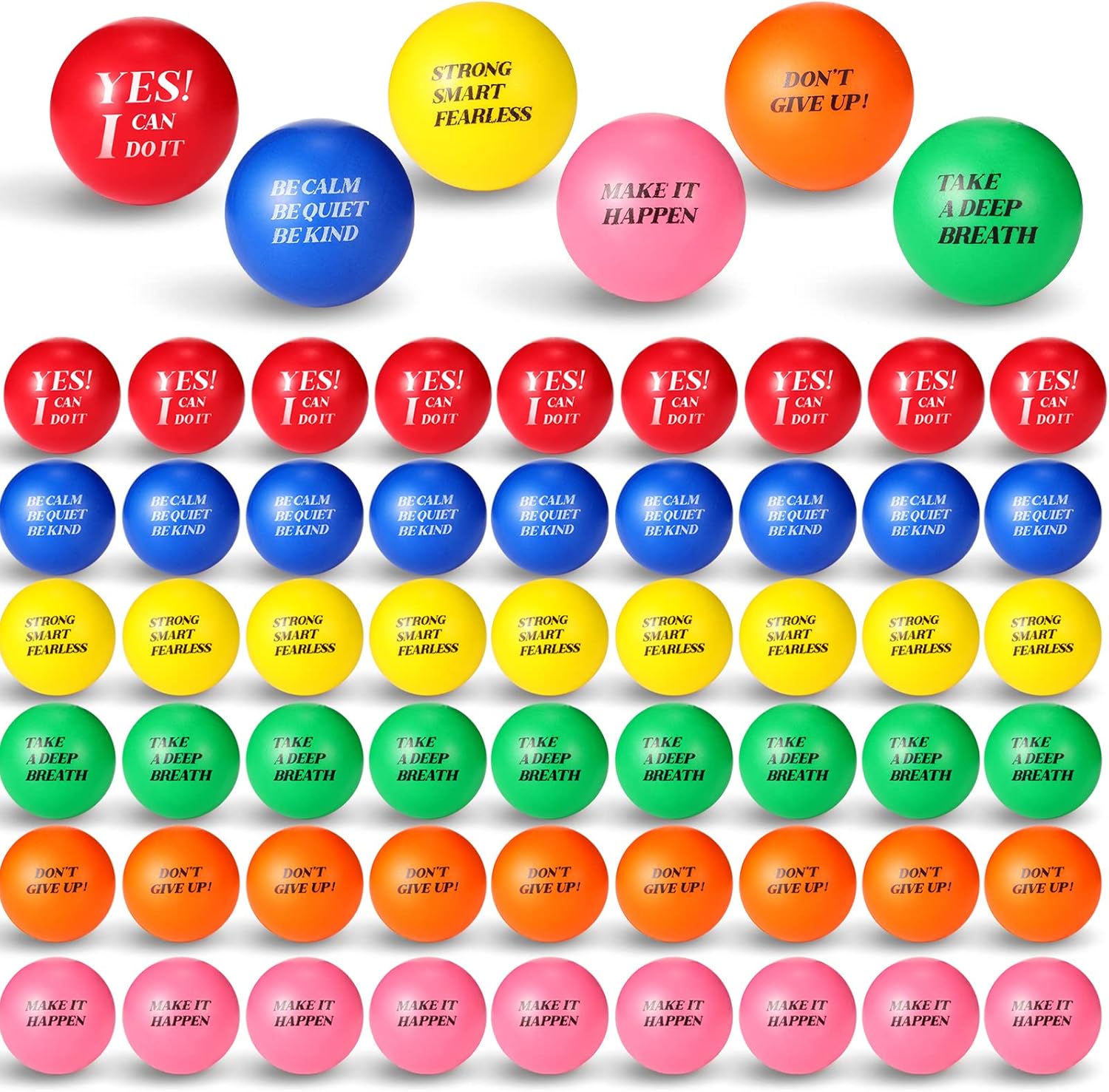 Jerify 72 Pcs Bulk Stress Balls for Adults Motivational Quotes Stress Balls Colorful Foam Ball Hand Exercise Small Therapy Fidget Relief Anxiety Toys for Coworkers Gifts Party Favors(Vivid Colors)