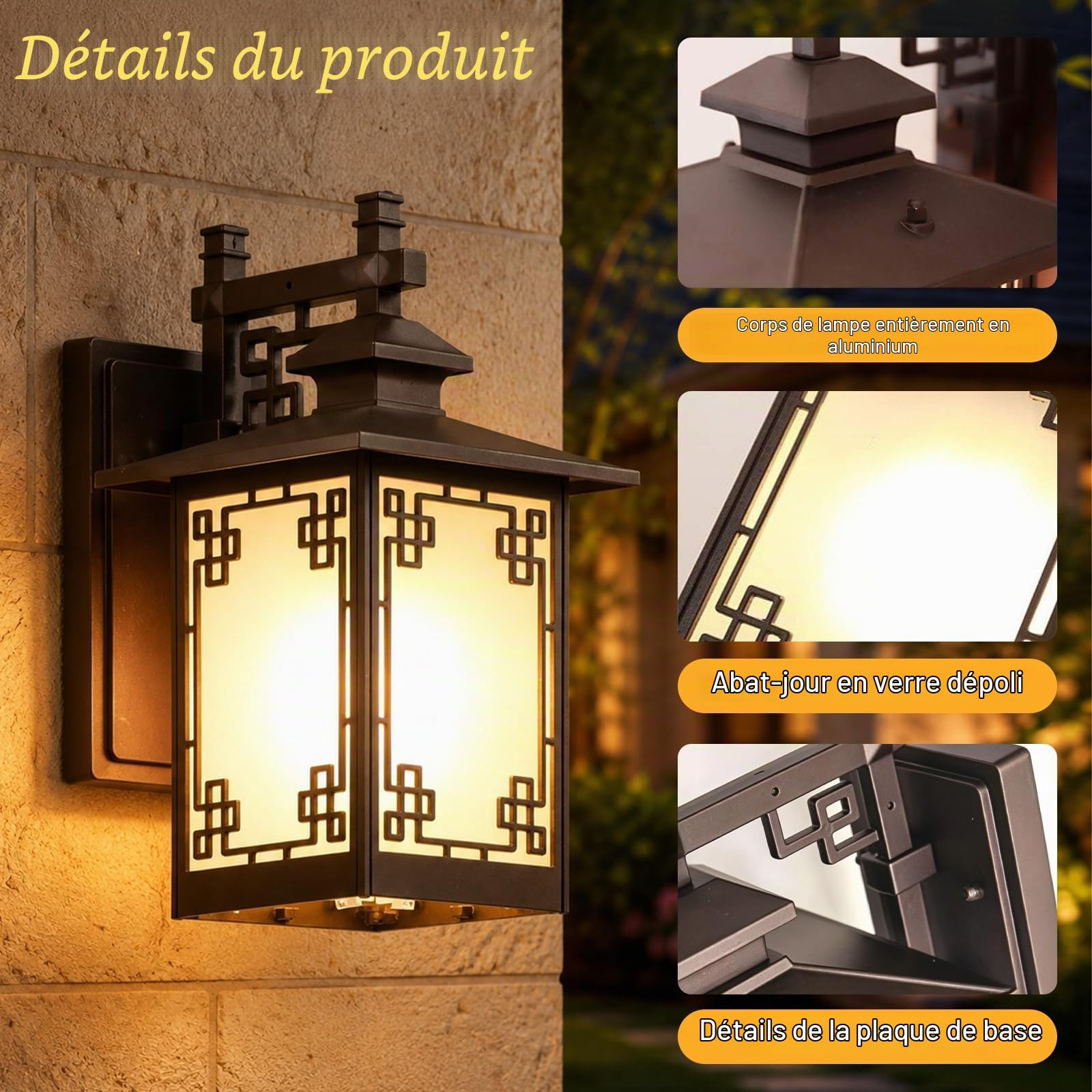 Chinois Rétro Extérieure Applique Murale Étanche En Aluminium En Verre Givré Applique Murale Style Japonais Simple Carré Antique Villa Porte Porte Jardin Terrasse LED Lumières E27 Décoration Lan