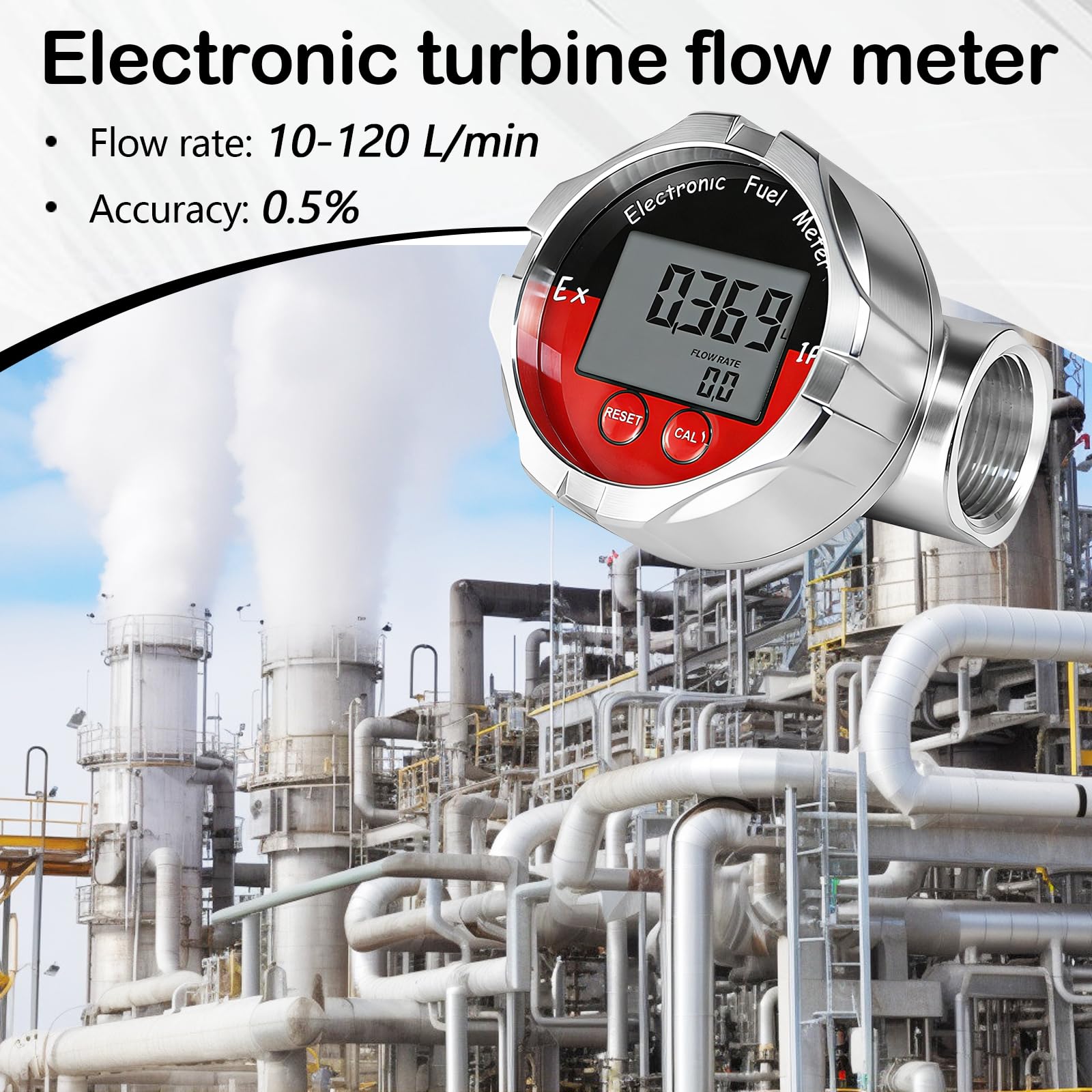 Turbina Misuratore di Portata, 1 Pollice Misuratore di Portata Digitale Elettronico Acciaio Inossidabile Acqua Liquida Benzina Olio di Cherosene