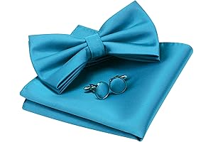 Elegant Turquoise Bow Tie with Pocket Square and Cufflinks