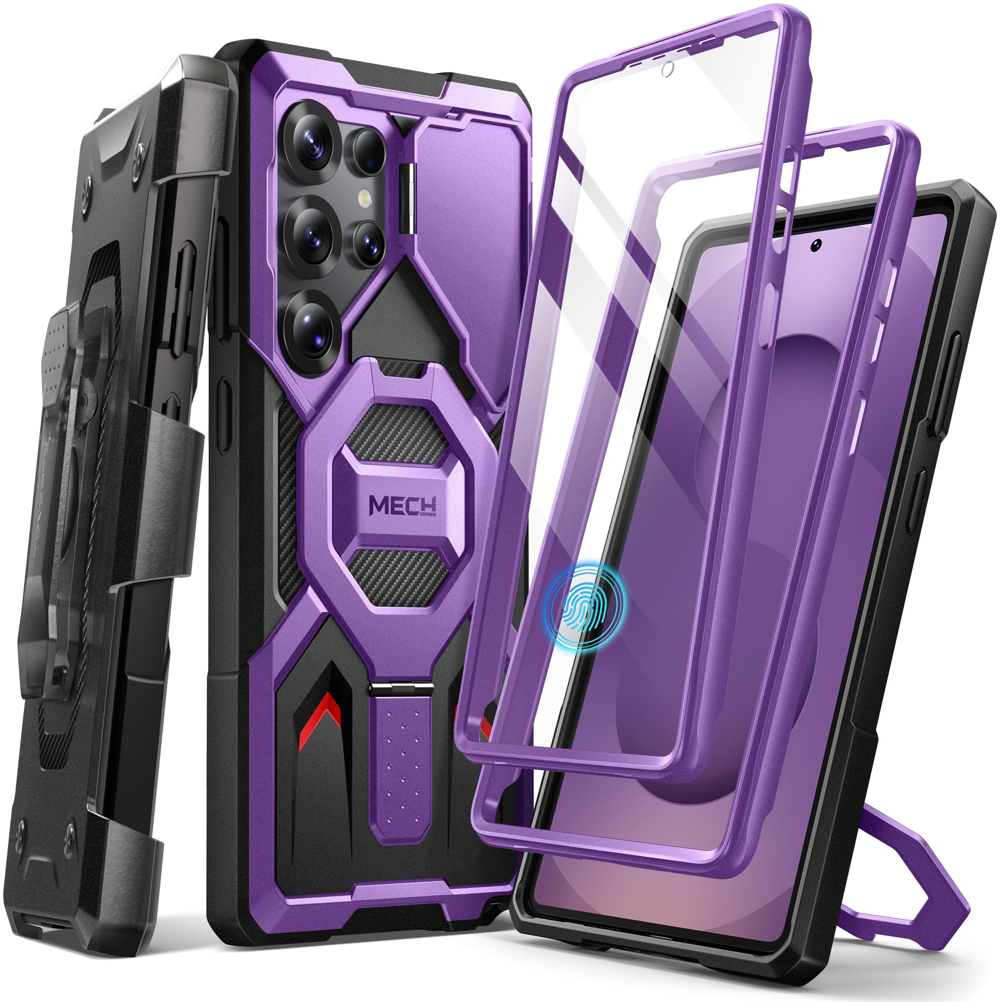 TONGATE Magnetic Stand for Samsung Galaxy S25 Ultra Case, Compatible with Magsafe, [Military Drop Protection] [2 Front Frames & Camera Cover] S25 Ultra Case with Screen Protector & Belt Clip, Purple