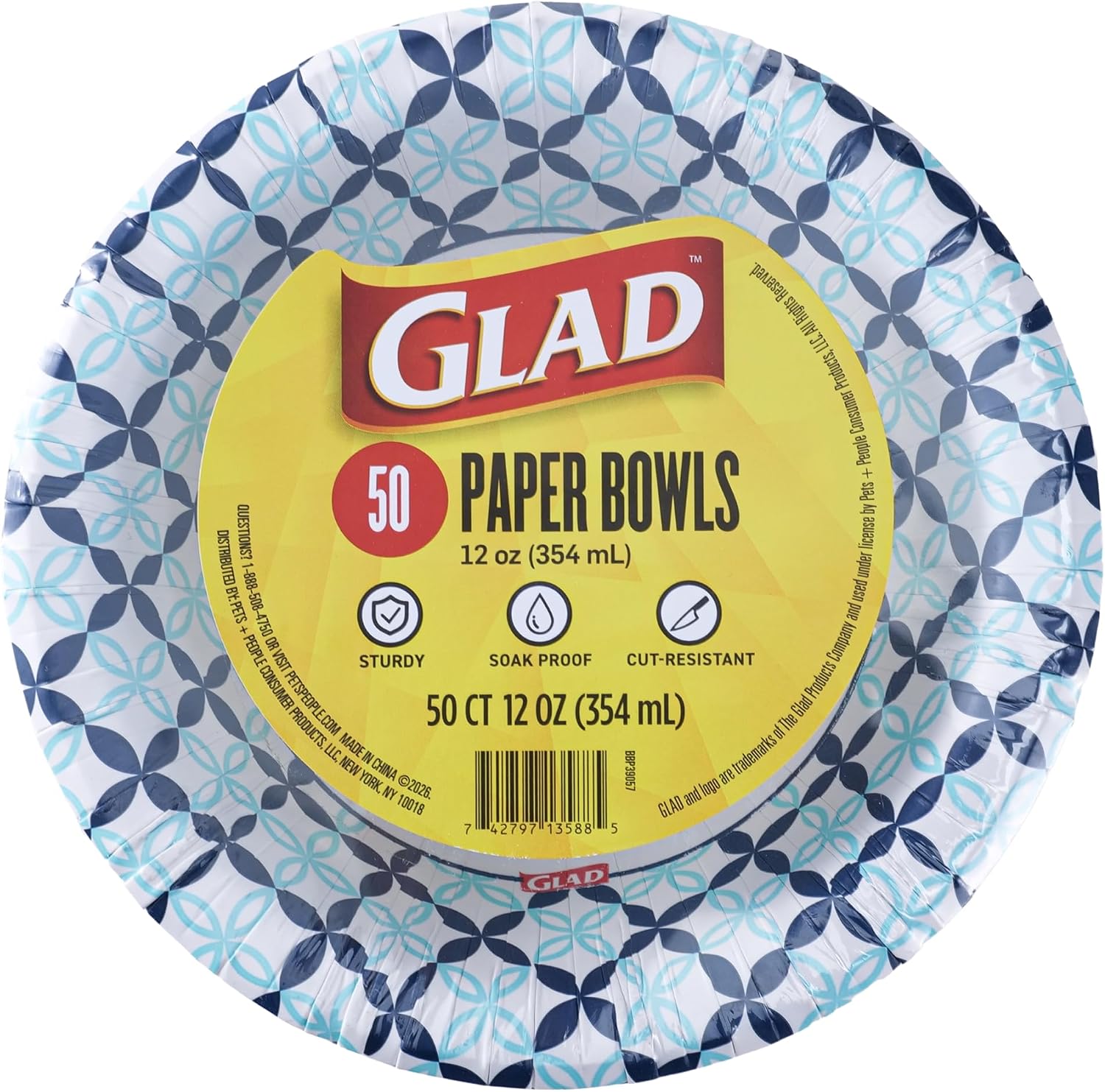 Glad Round Disposable Paper Bowls, Happy Daisies Design - Heavy Duty, Soak-Proof, Cut-Resistant, Microwavable Paper Bowls for All Foods and Daily Use, 16 oz, 40 Count