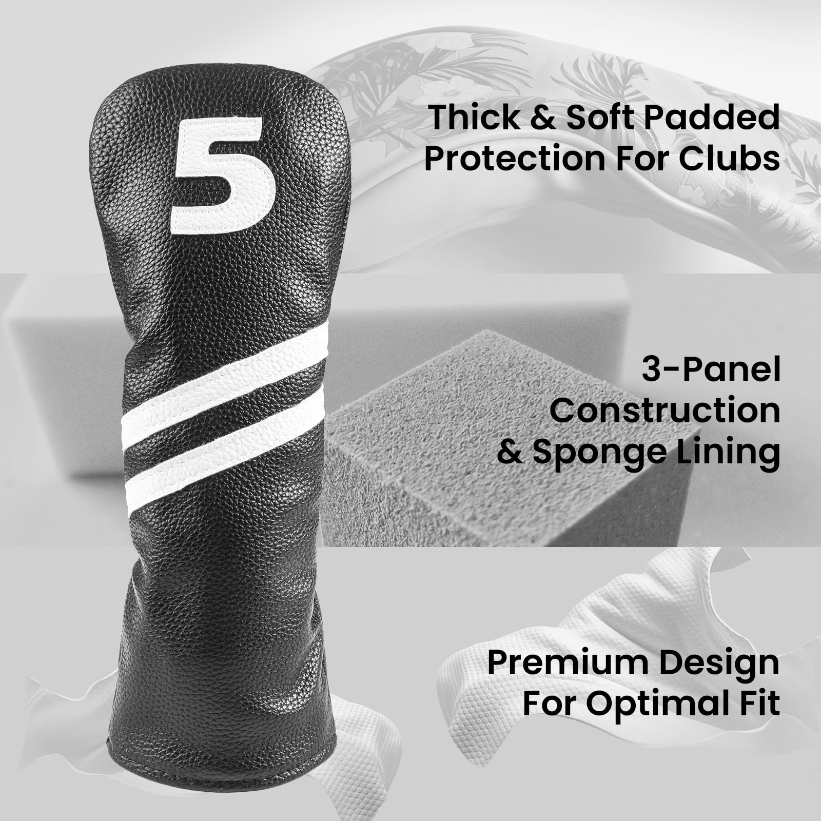 Golf Schlägerhauben für Driver,Fairway Hybrid Rescue Eisenkopfhüllen Strapazierfähiges Leder Schwarz Auffällige Nummern Universal für Herren Damen Golfer