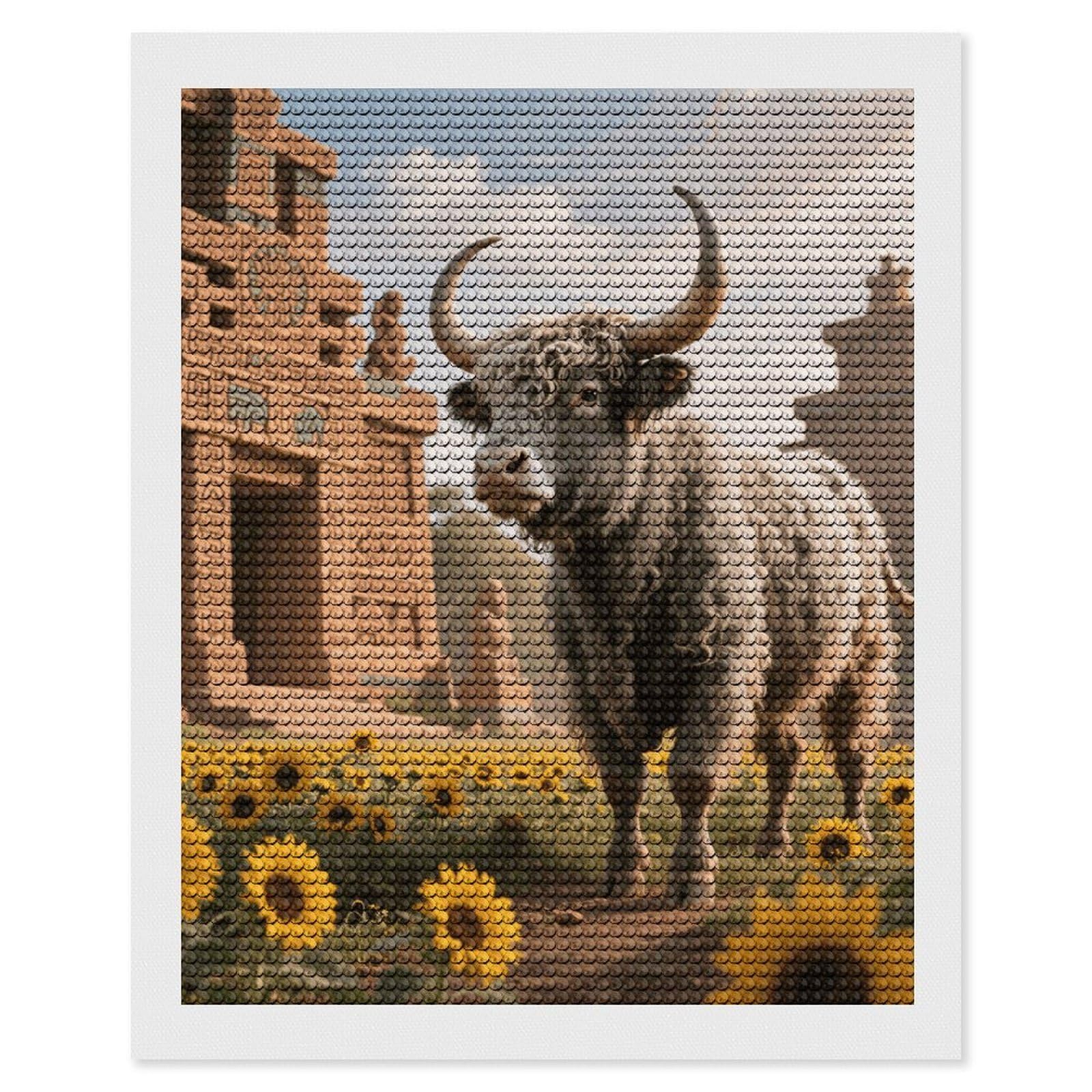 DWVTSLH Cow Sunflower Aztec Diamond Painting Kits for Adults, Personalized Diamond Photo Art Full Drill, DIY 5D Diamond Art Painting Kits for Beginners, Home Wall Decor 16"x20"
