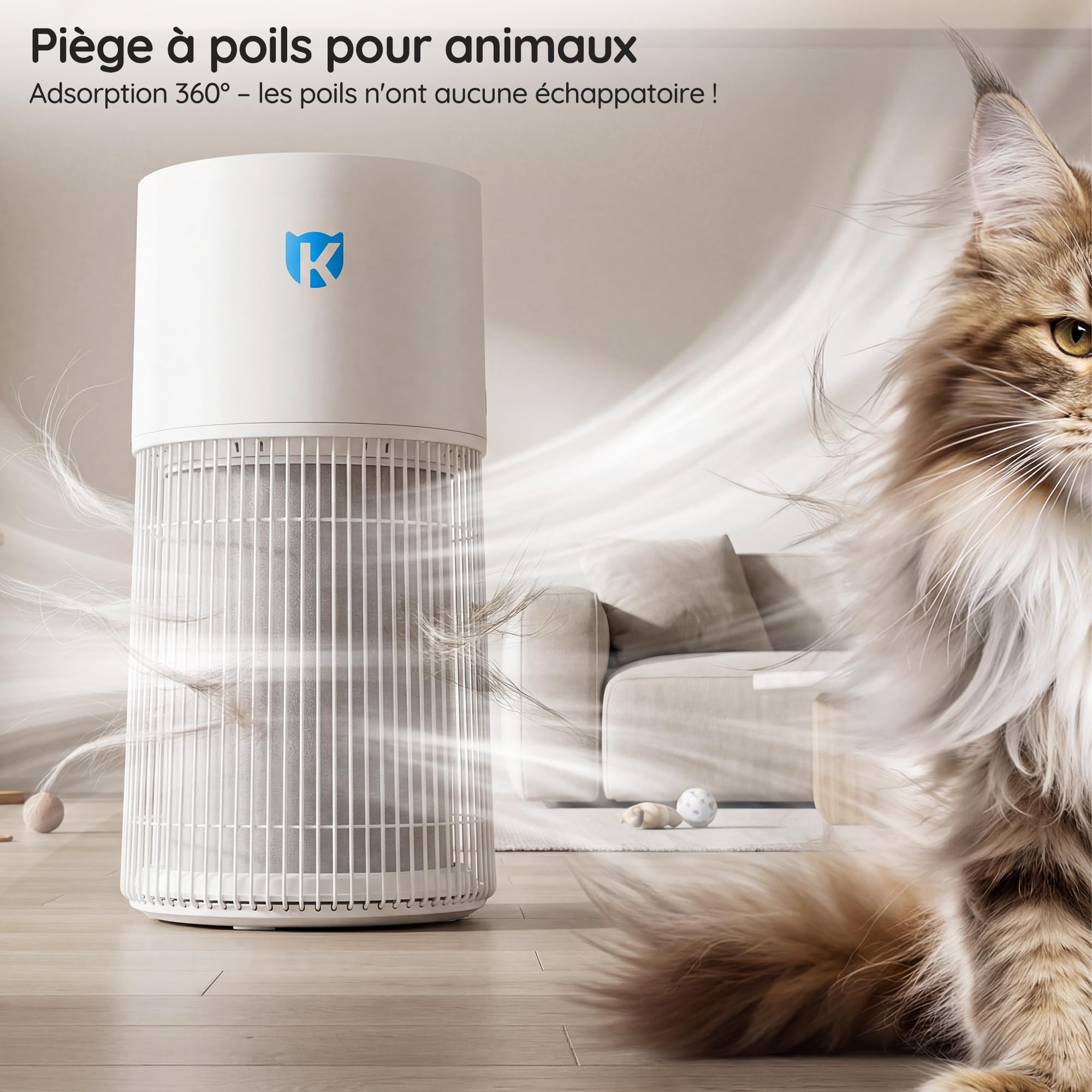 JUMMICO purificateur d'air pour animaux, air purifier intelligent avec filtre HEPA 4 étages, CADR 450 m³/h, filtre 99,97% allergènes comme poils d'animaux et particules fines, idéal pour animaux