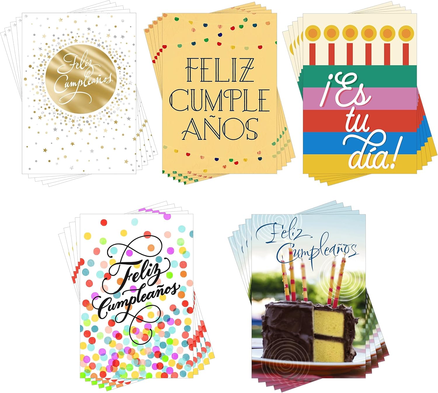 Hallmark Business Bulk 25 Pack Assorted Spanish Birthday Cards for Employees & Customers (Feliz Cumpleaños), 5 x 7 Cards, Message Inside, Envelopes Included
