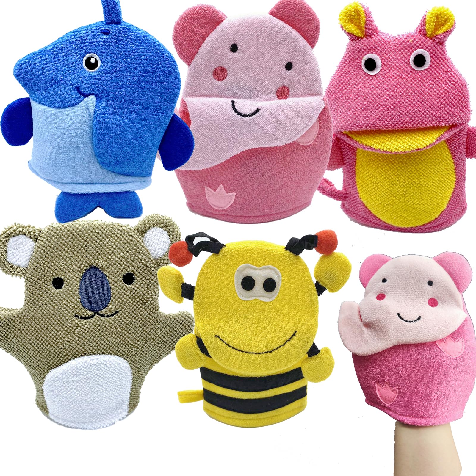 5pcs Animal Bath Towel Spa Mitt Baby Washcloth Bath Scrubber for Body Kids Body Scrub Puppet Wash Towel Body Loofah Sponge Towels Shower Gloves Hand Puppet Cute Child Sponge Polyester Fiber